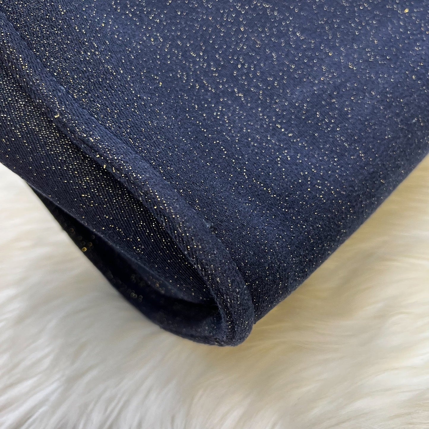 GLM-Deauville Medium Tote in Navy Fabric, Glittery Threading and LGHW