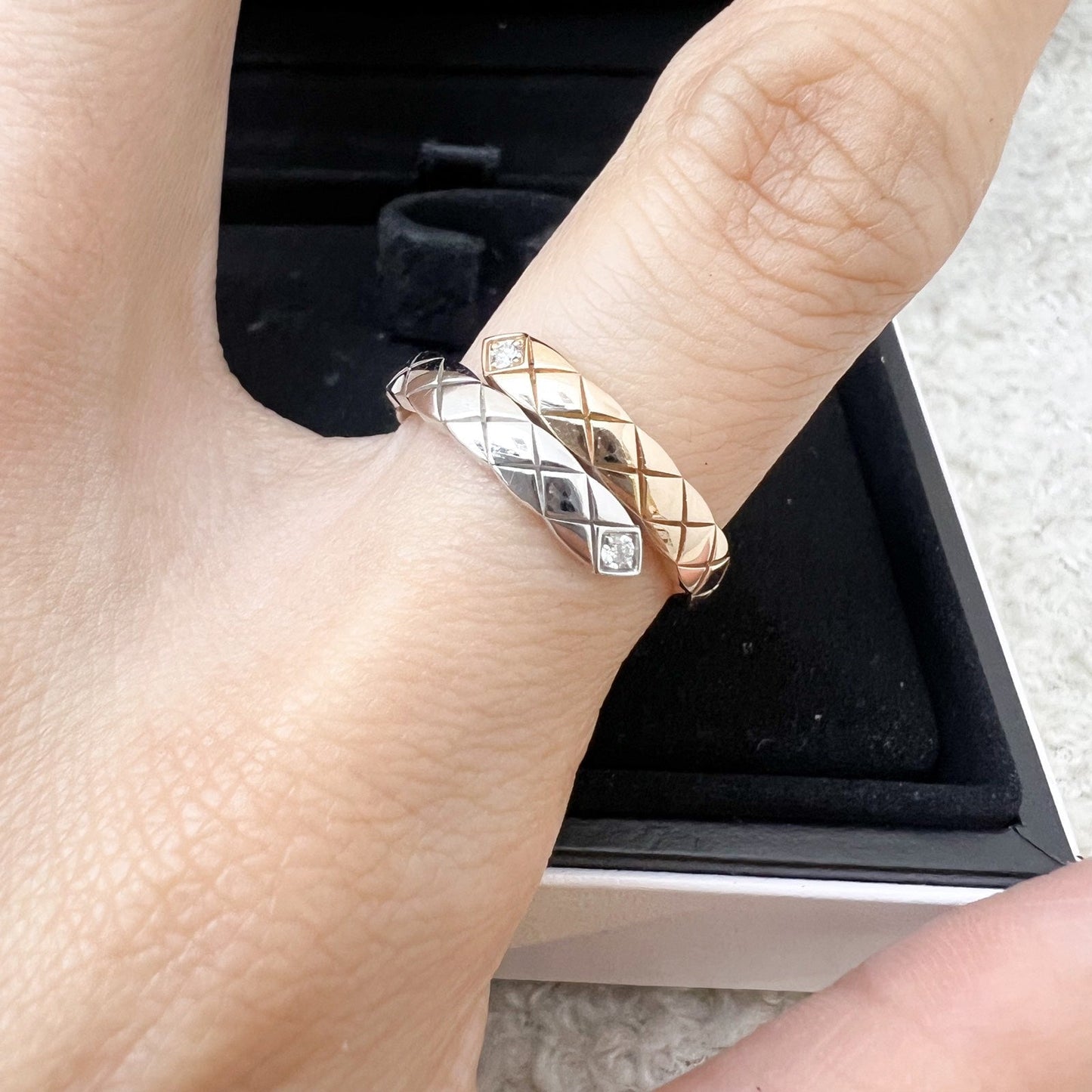 GLM-Coco Crush Toi Et Moi Ring Small Version with Diamonds in 18K White and Beige Gold Sz 51