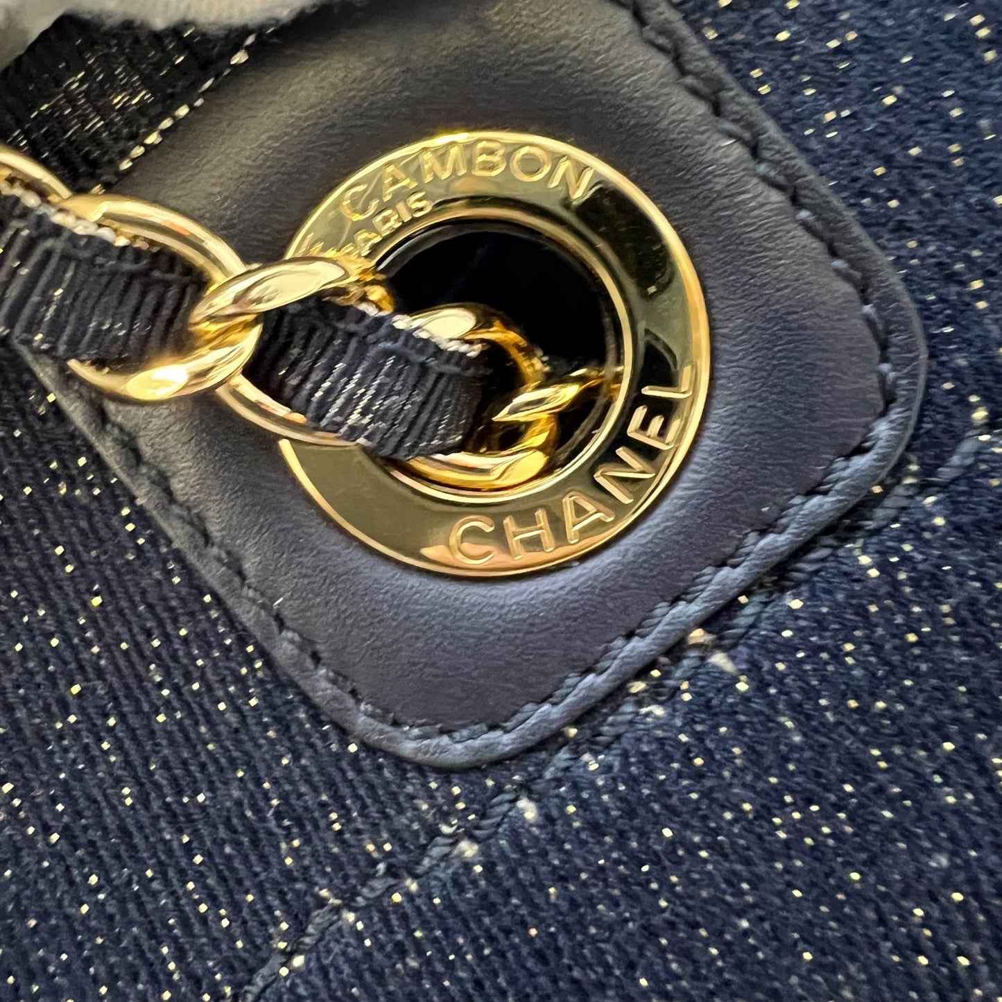 GLM-Deauville Medium Tote in Navy Fabric, Glittery Threading and LGHW