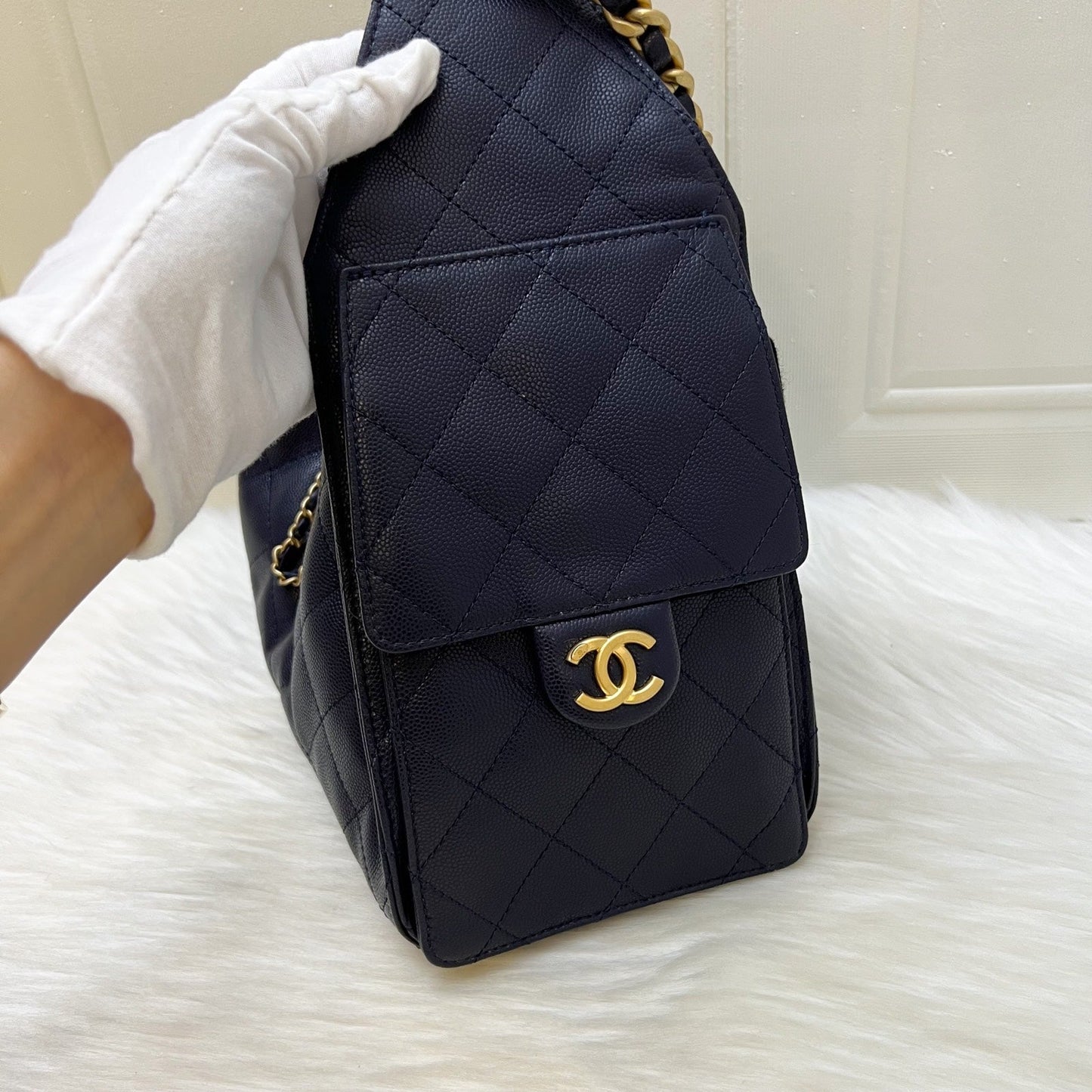 GLM-25 Small Hobo Bag in 25S Navy Caviar and AGHW (Model: AS5293)