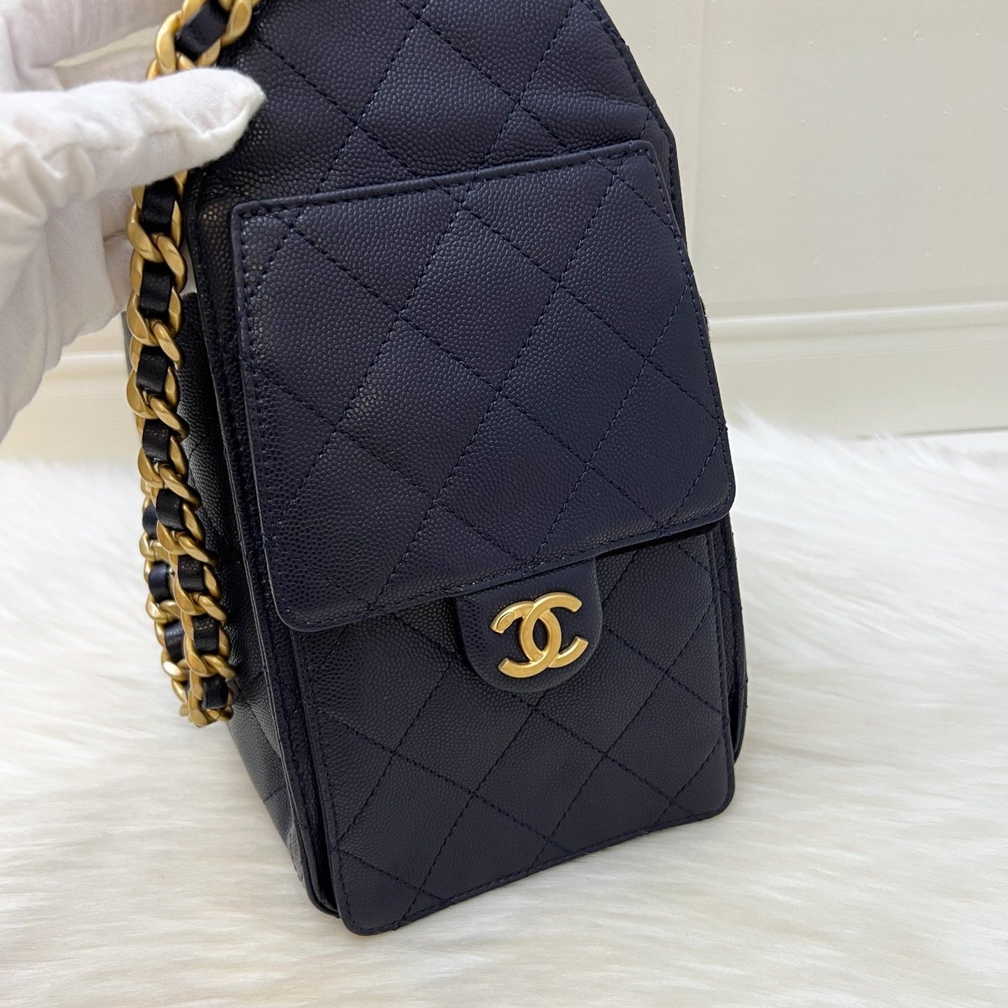 GLM-25 Small Hobo Bag in 25S Navy Caviar and AGHW (Model: AS5293)