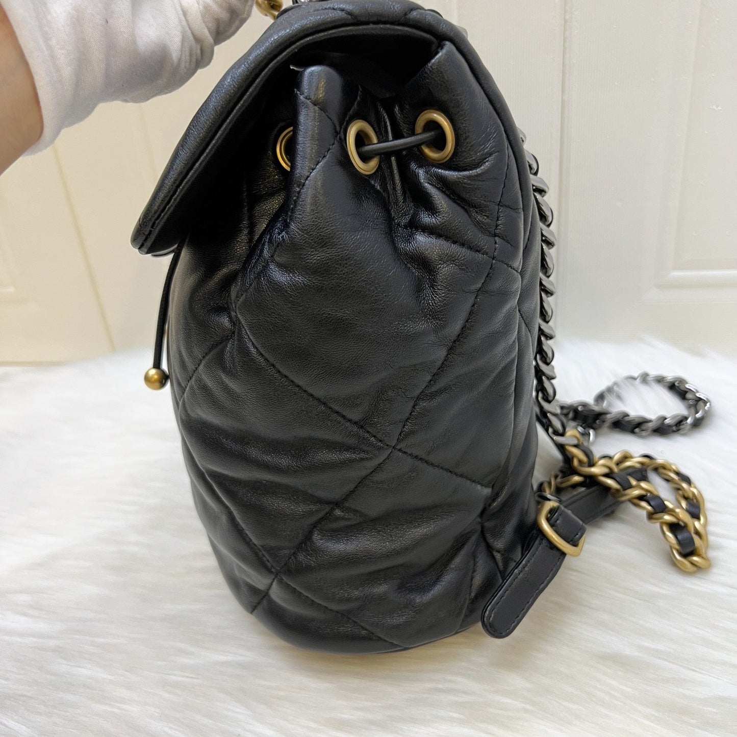 GLM-19 Backpack in Black Shiny Lambskin and AGHW