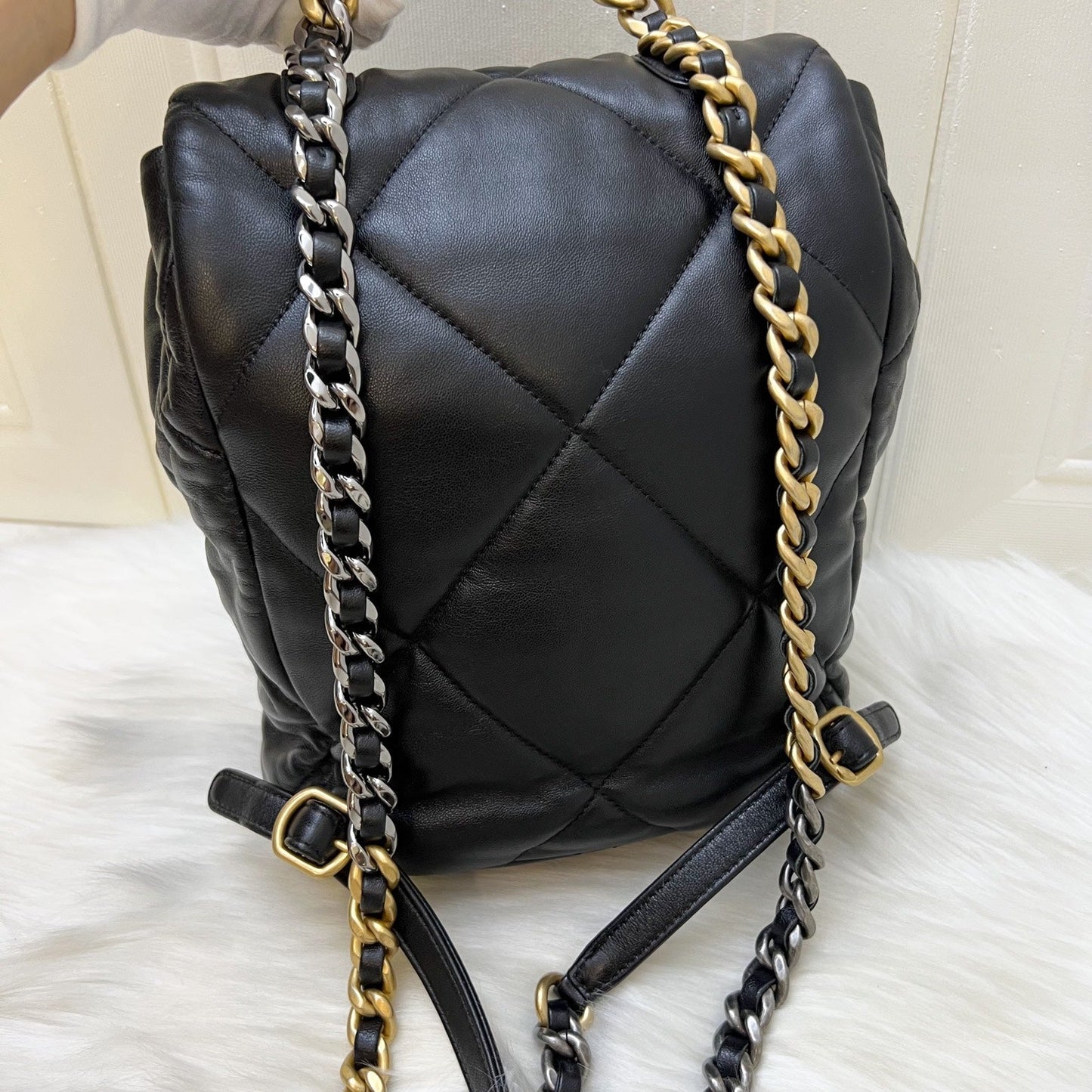 GLM-19 Backpack in Black Shiny Lambskin and AGHW