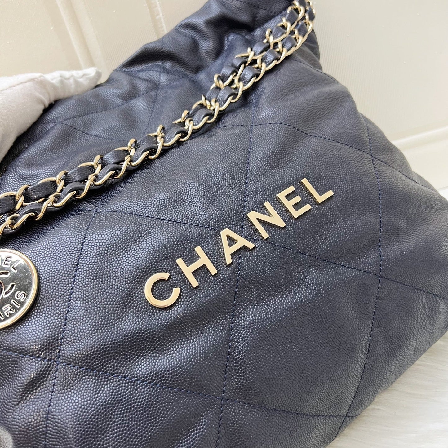 GLM-22 Small Hobo Handbag in Navy Shiny Caviar and LGHW (Model: AS3260)