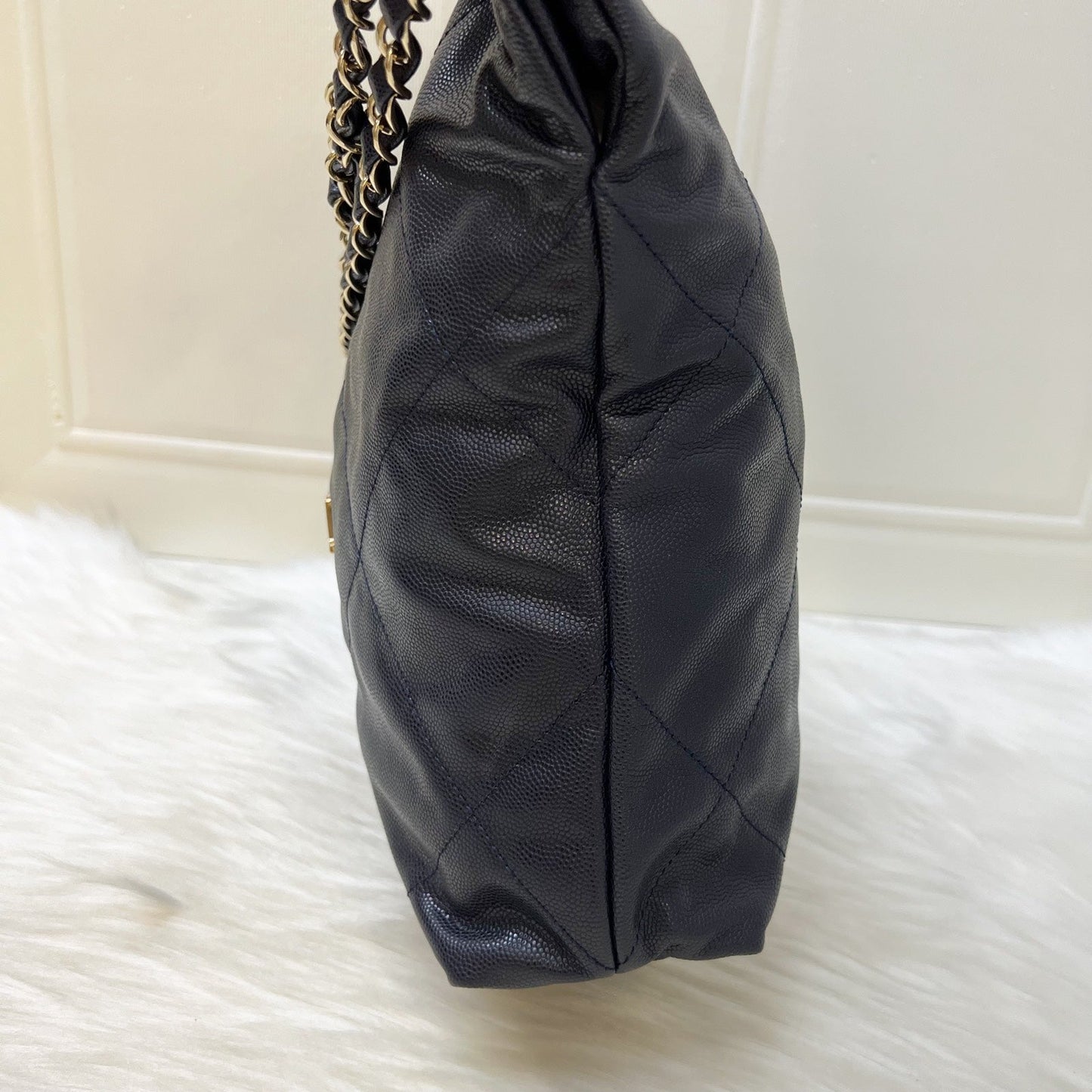GLM-22 Small Hobo Handbag in Navy Shiny Caviar and LGHW (Model: AS3260)
