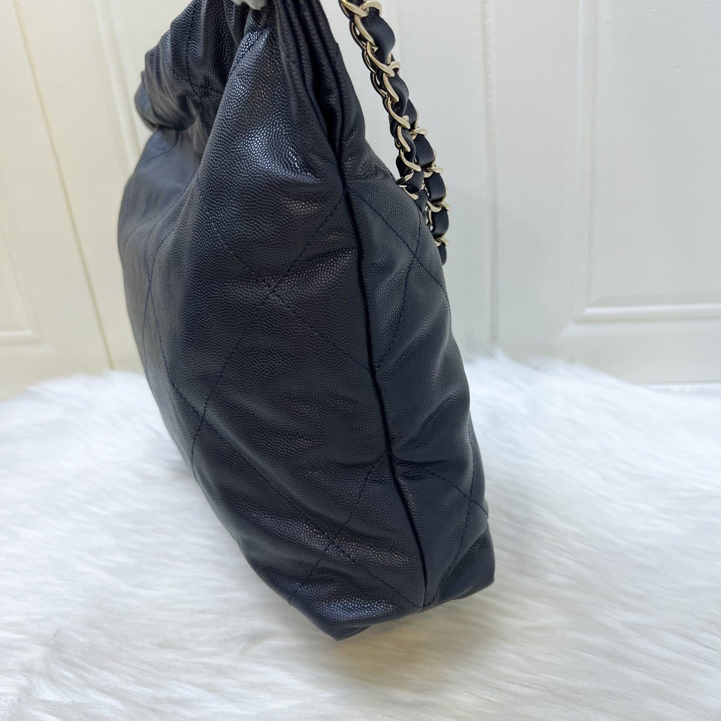GLM-22 Small Hobo Handbag in Navy Shiny Caviar and LGHW (Model: AS3260)