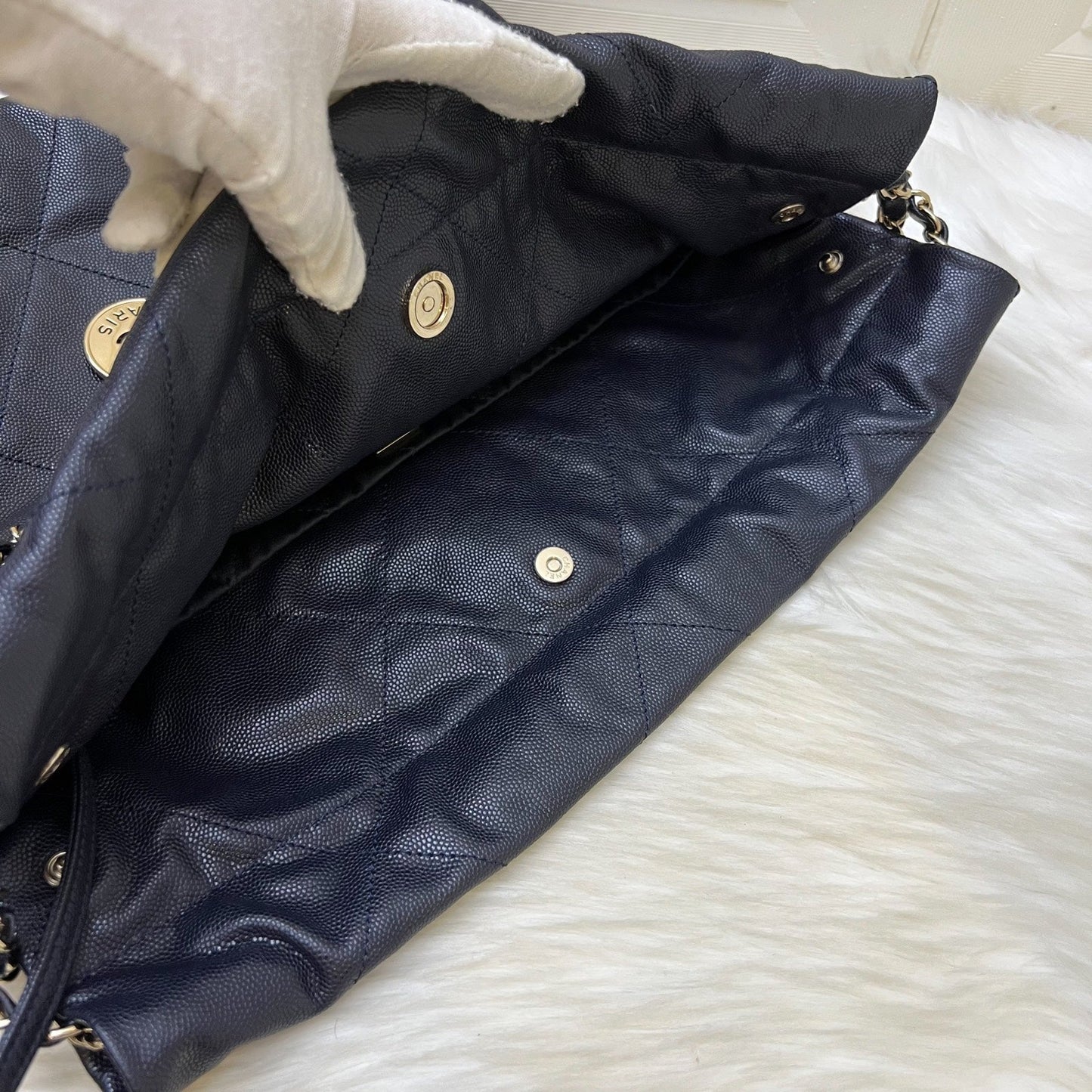 GLM-22 Small Hobo Handbag in Navy Shiny Caviar and LGHW (Model: AS3260)