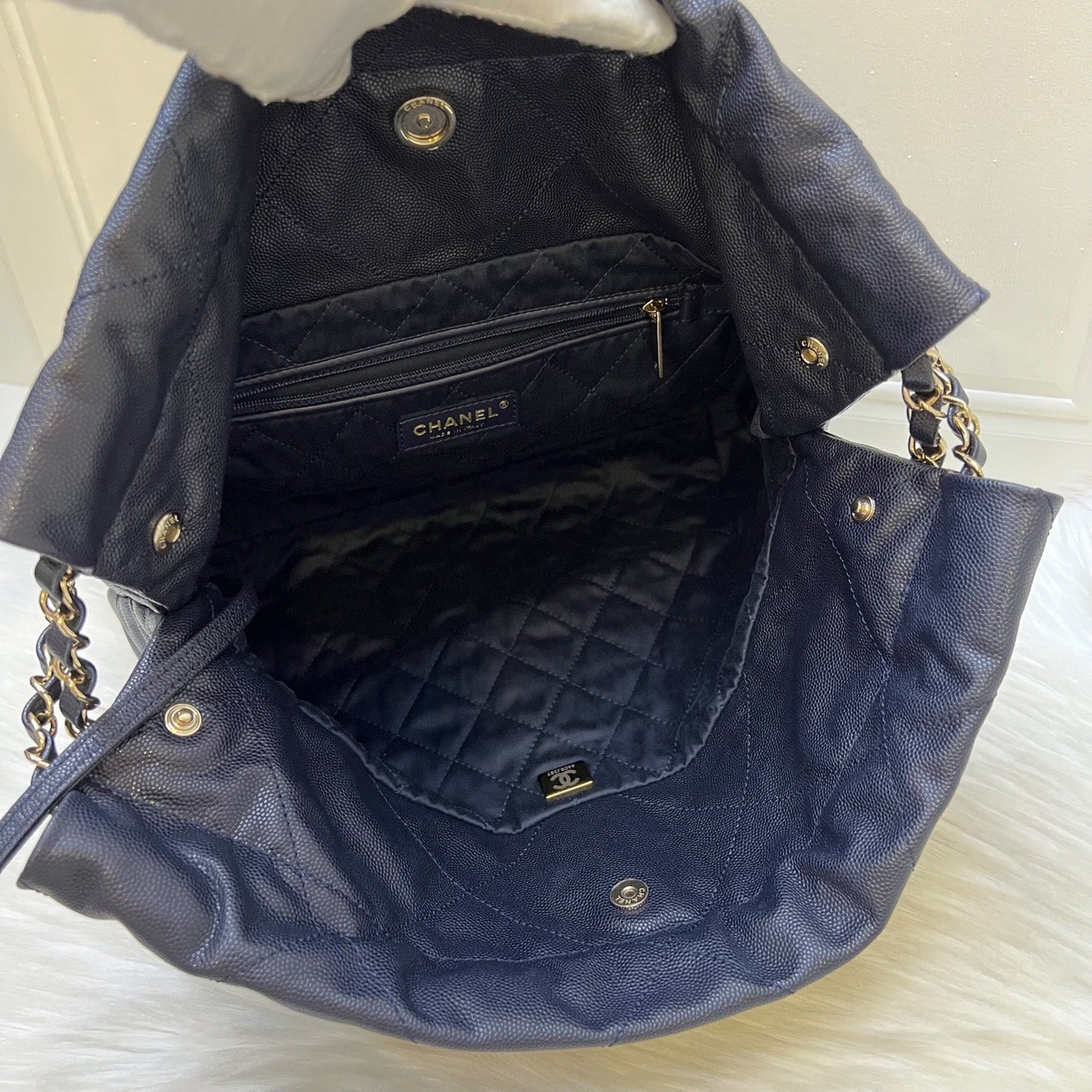 GLM-22 Small Hobo Handbag in Navy Shiny Caviar and LGHW (Model: AS3260)