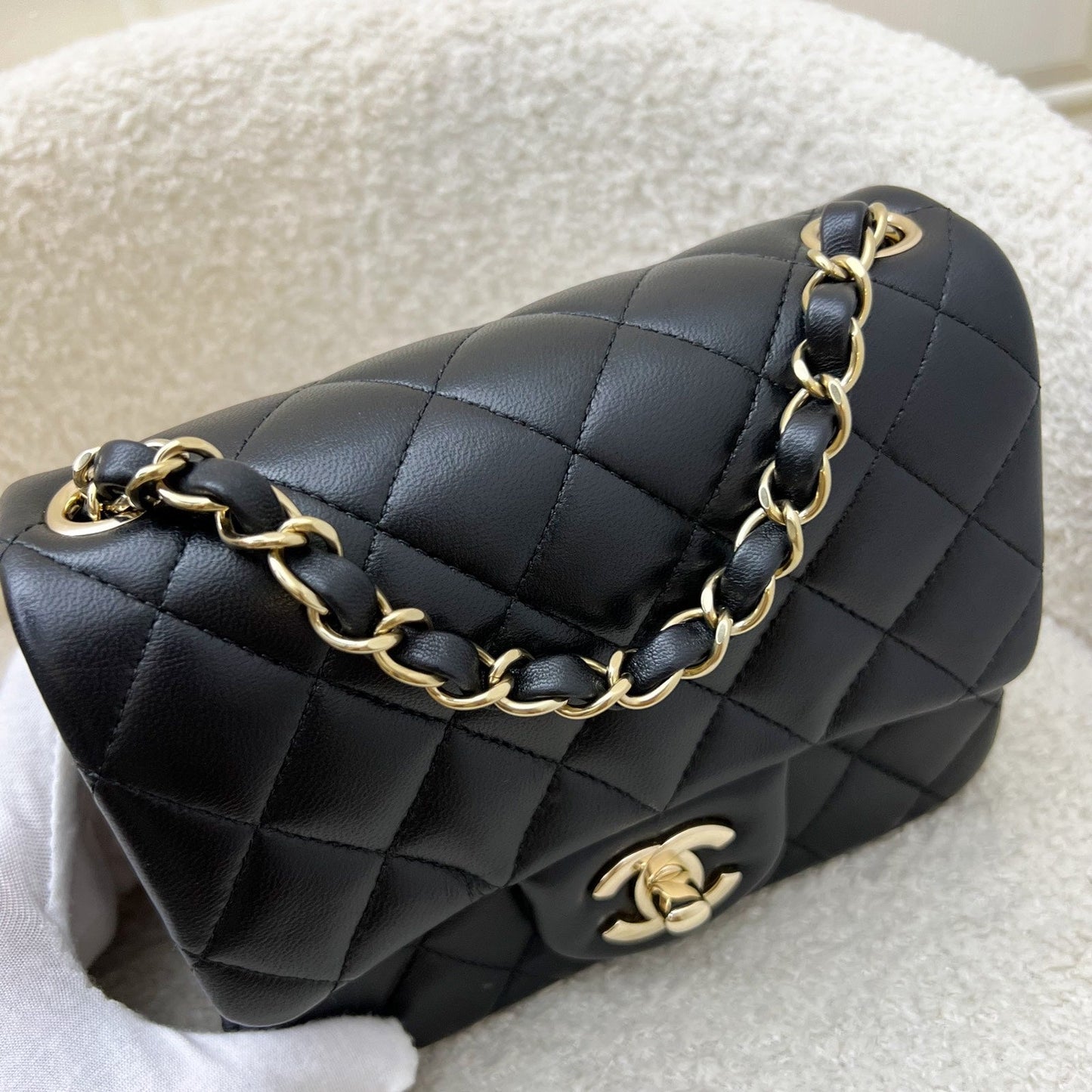 GLM-Classic Square Mini Flap in Black Lambskin and LGHW (Model: A35200)