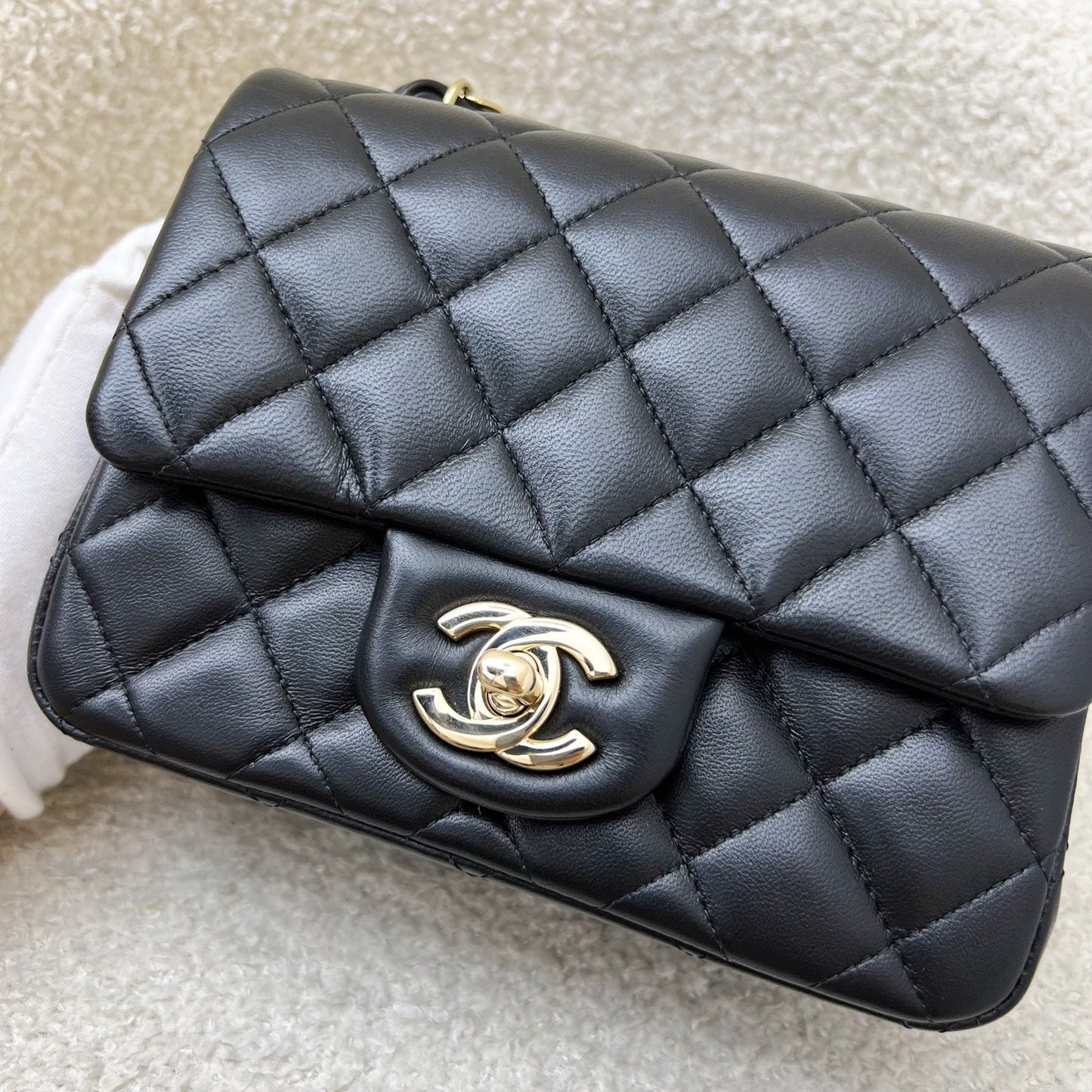 GLM-Classic Square Mini Flap in Black Lambskin and LGHW (Model: A35200)
