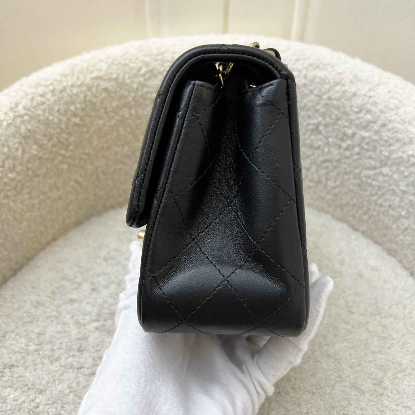 GLM-Classic Square Mini Flap in Black Lambskin and LGHW (Model: A35200)