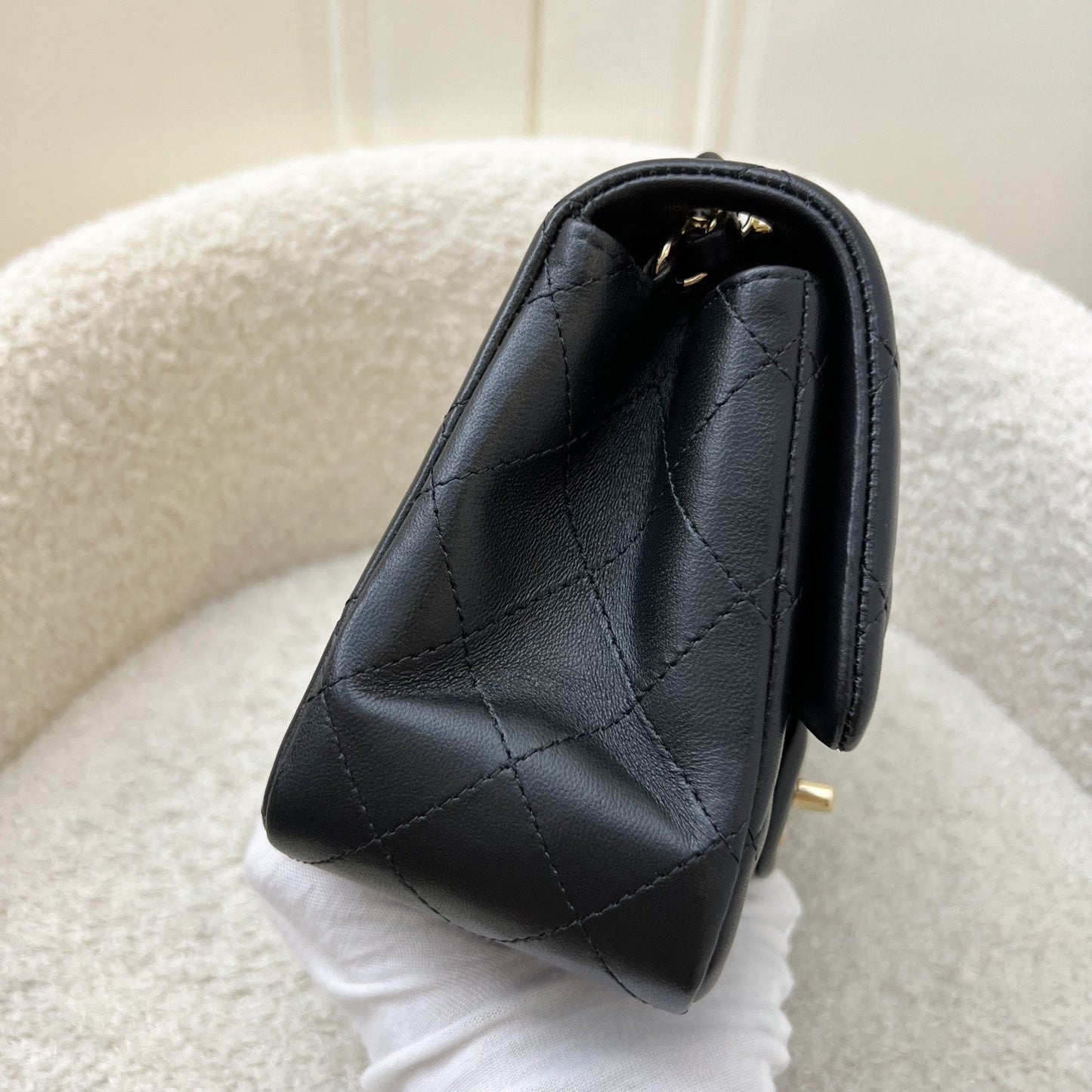 GLM-Classic Square Mini Flap in Black Lambskin and LGHW (Model: A35200)