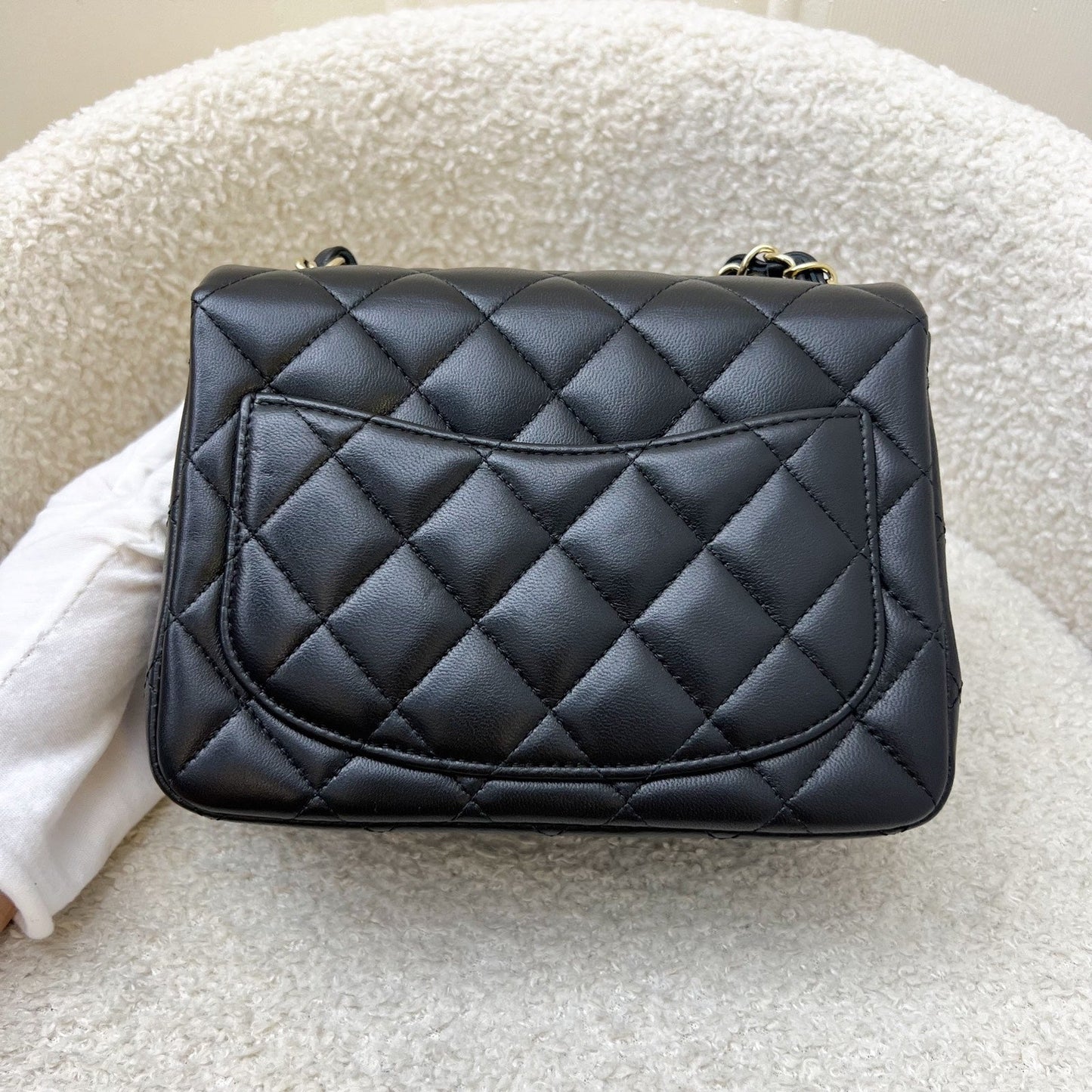 GLM-Classic Square Mini Flap in Black Lambskin and LGHW (Model: A35200)
