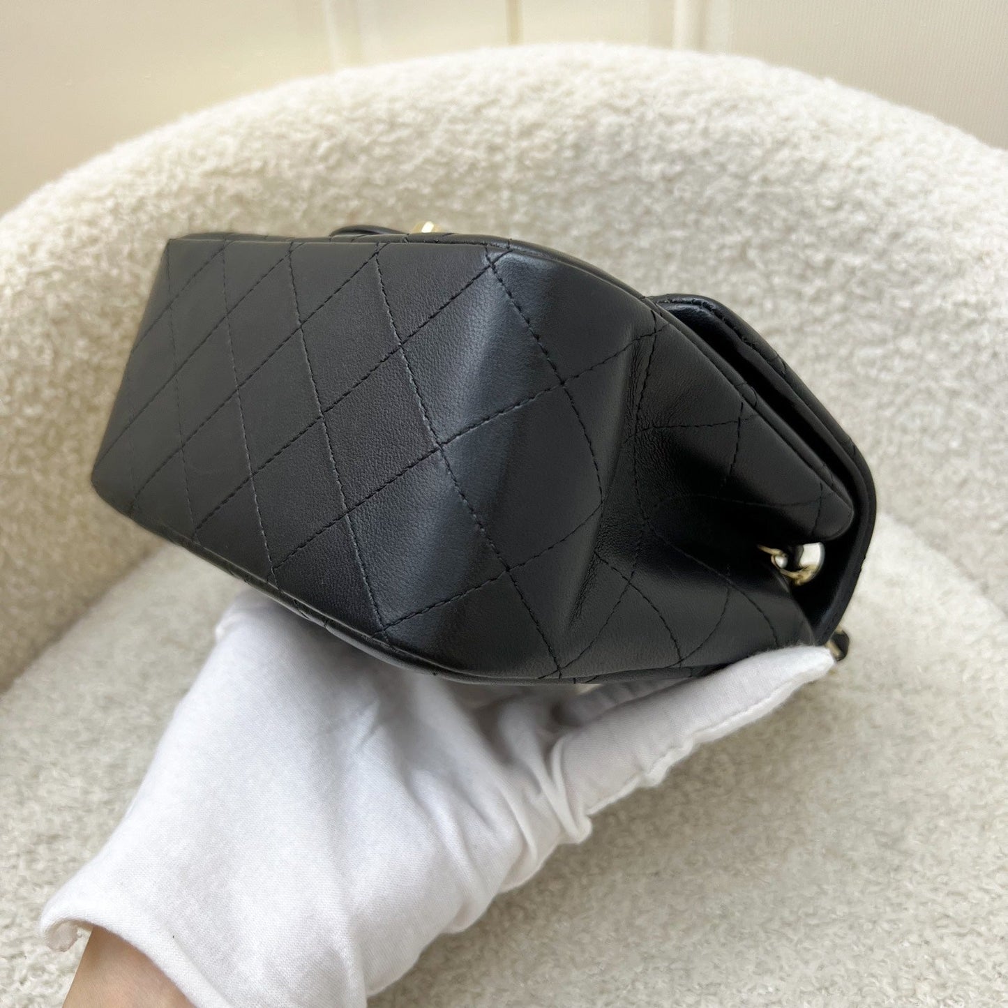 GLM-Classic Square Mini Flap in Black Lambskin and LGHW (Model: A35200)