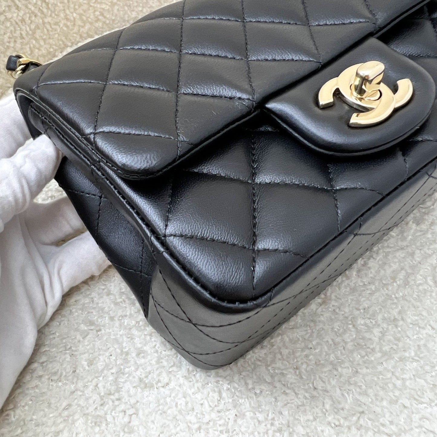 GLM-Classic Square Mini Flap in Black Lambskin and LGHW (Model: A35200)
