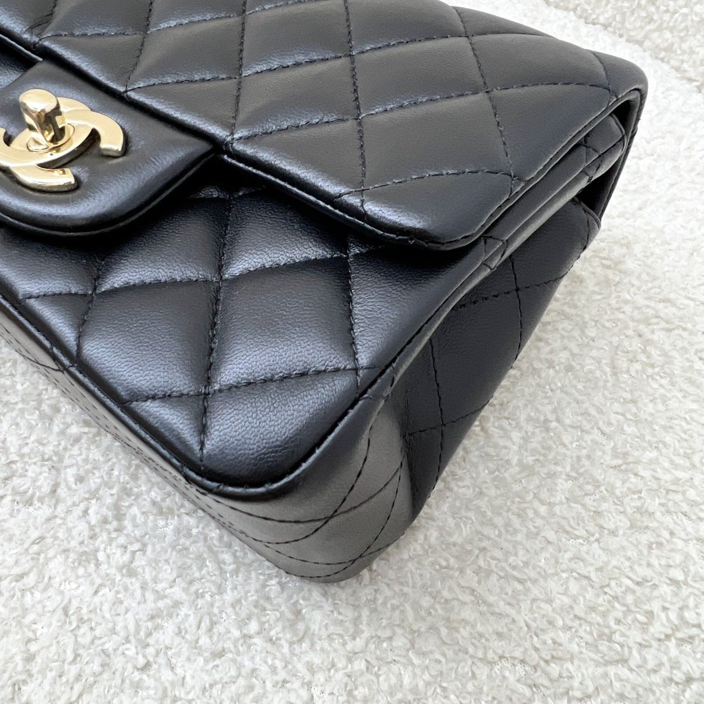 GLM-Classic Square Mini Flap in Black Lambskin and LGHW (Model: A35200)