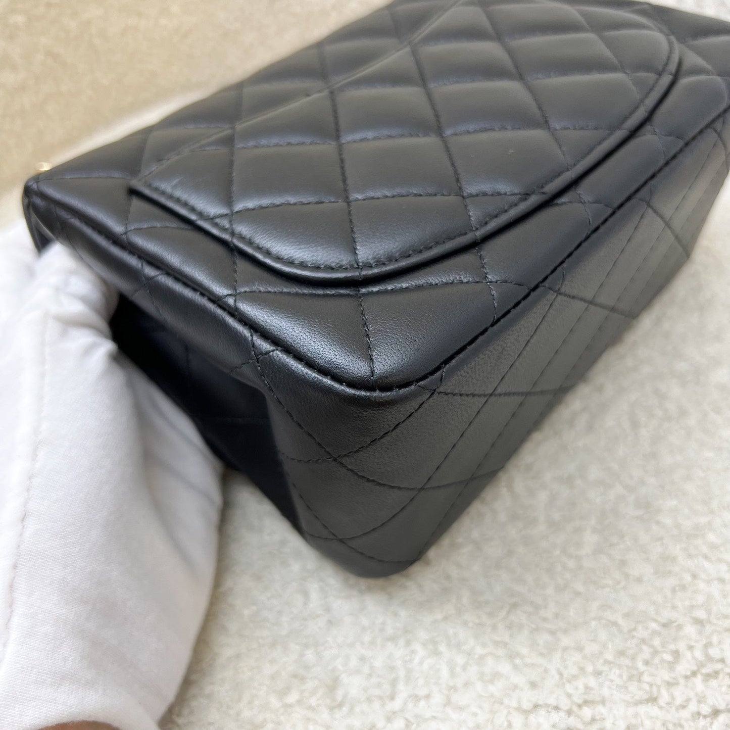 GLM-Classic Square Mini Flap in Black Lambskin and LGHW (Model: A35200)