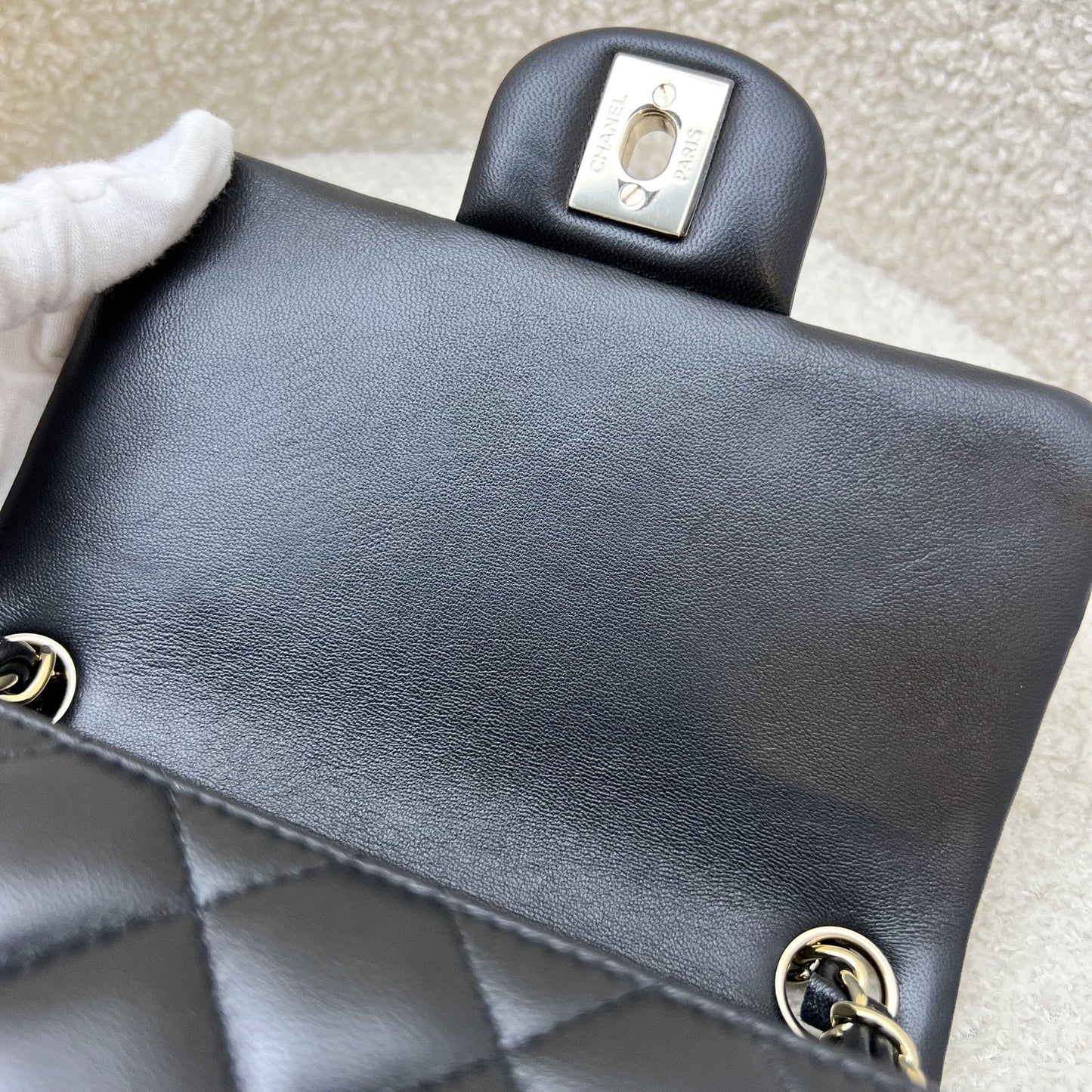 GLM-Classic Square Mini Flap in Black Lambskin and LGHW (Model: A35200)