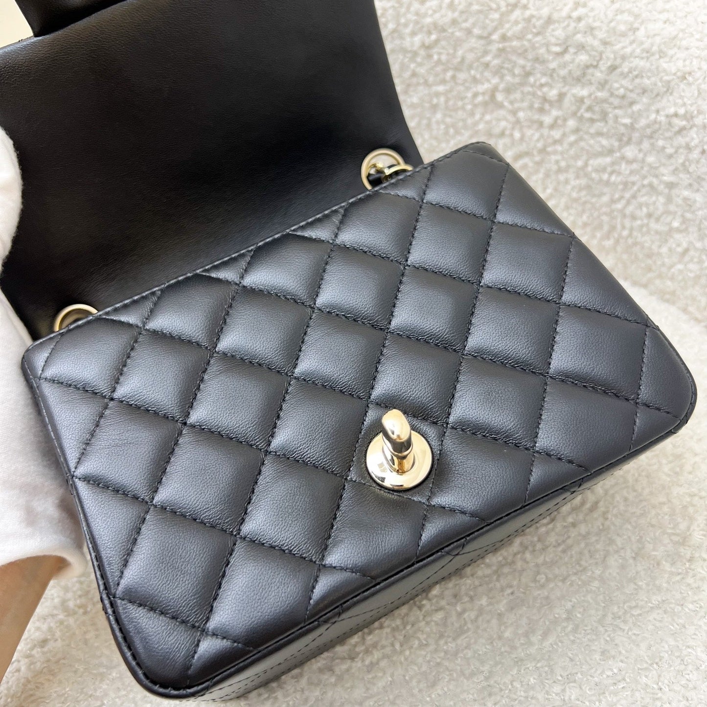GLM-Classic Square Mini Flap in Black Lambskin and LGHW (Model: A35200)