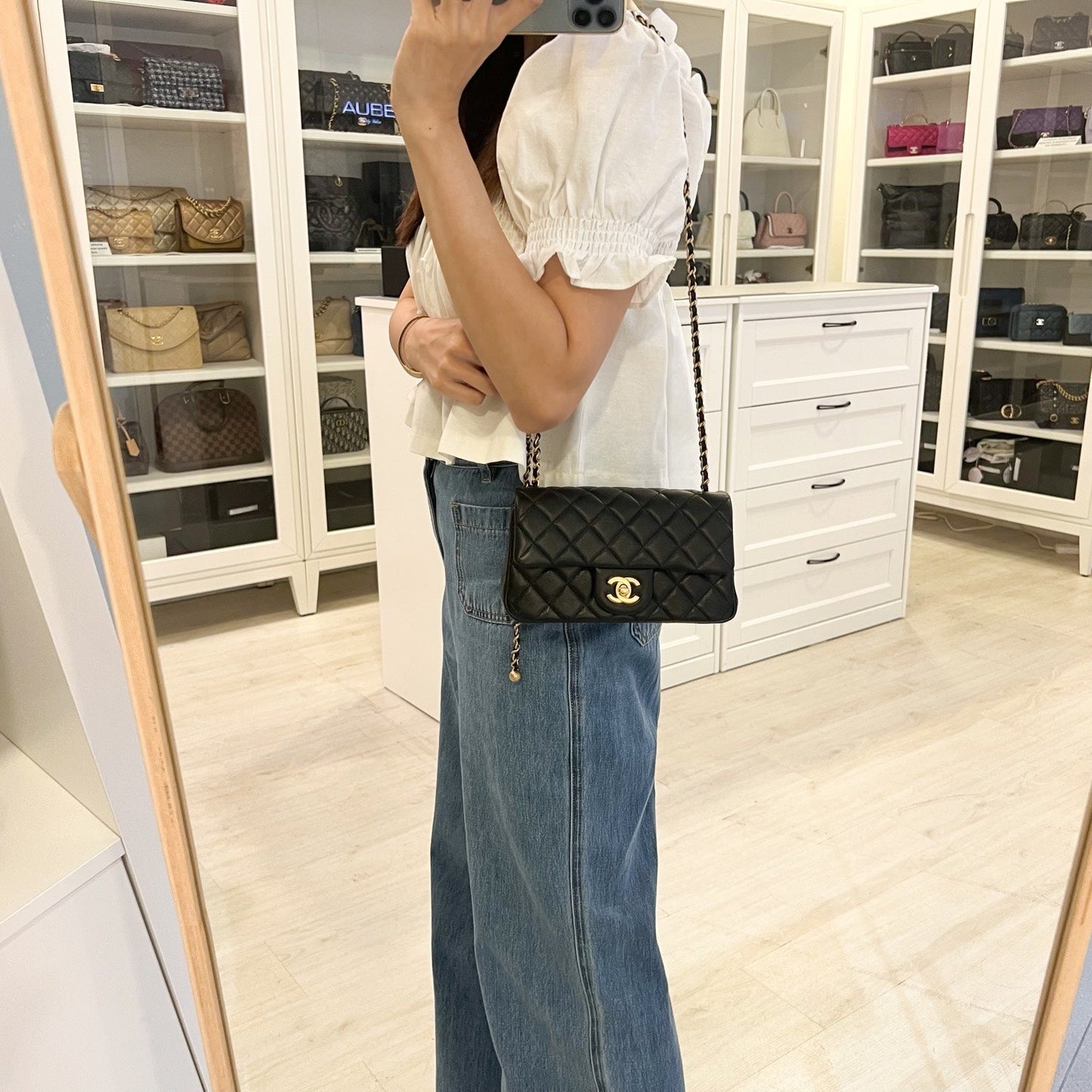 GLM-Pearl Crush Mini Rectangle Flap in 24K Black Stiff Lambskin and AGHW (AS1787)