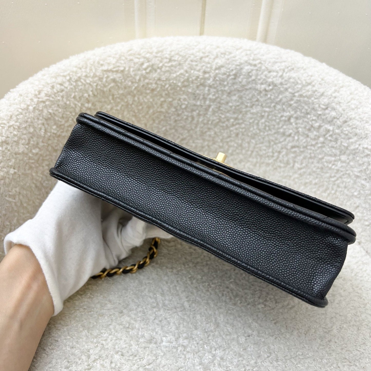 GLM-23K Camellia Flower Wallet on Chain WOC in Black Caviar and AGHW (AP3580)