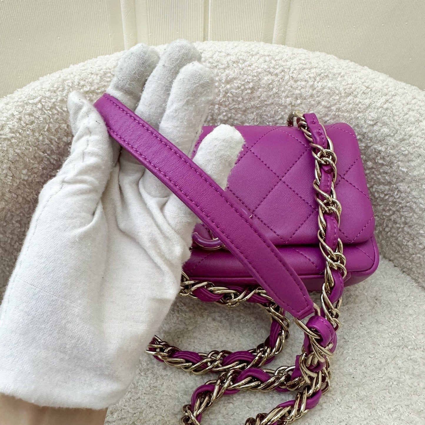 GLM-Seasonal Shoulder Flap Bag in Purple Lambskin and GHW
