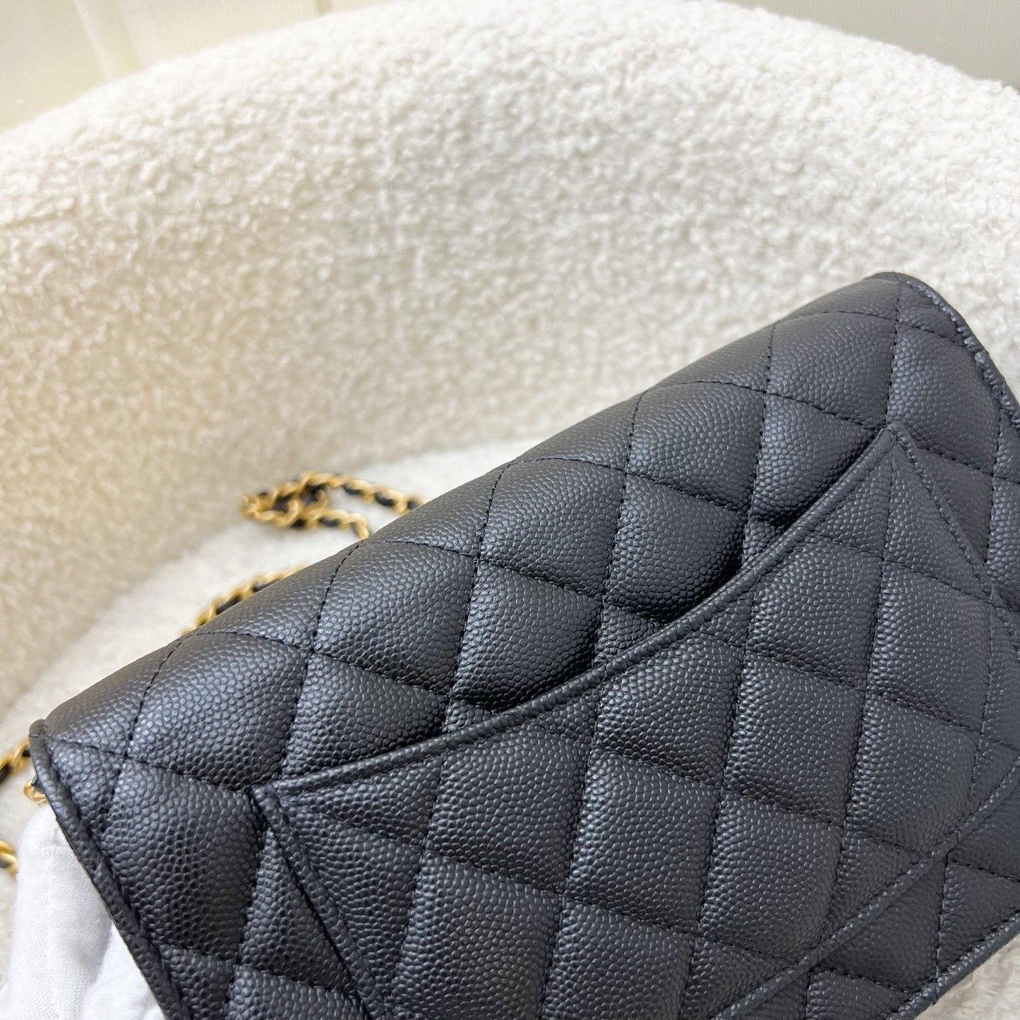 GLM-23K Camellia Flower Wallet on Chain WOC in Black Caviar and AGHW (AP3580)