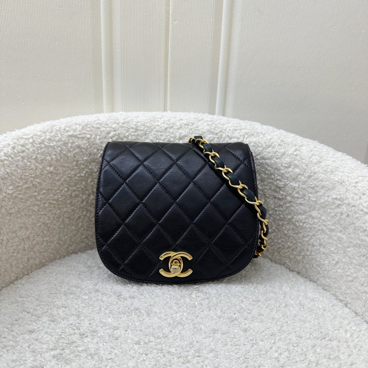 GLM- Small Quilted Crossbody Bag in Black Lambskin GHW