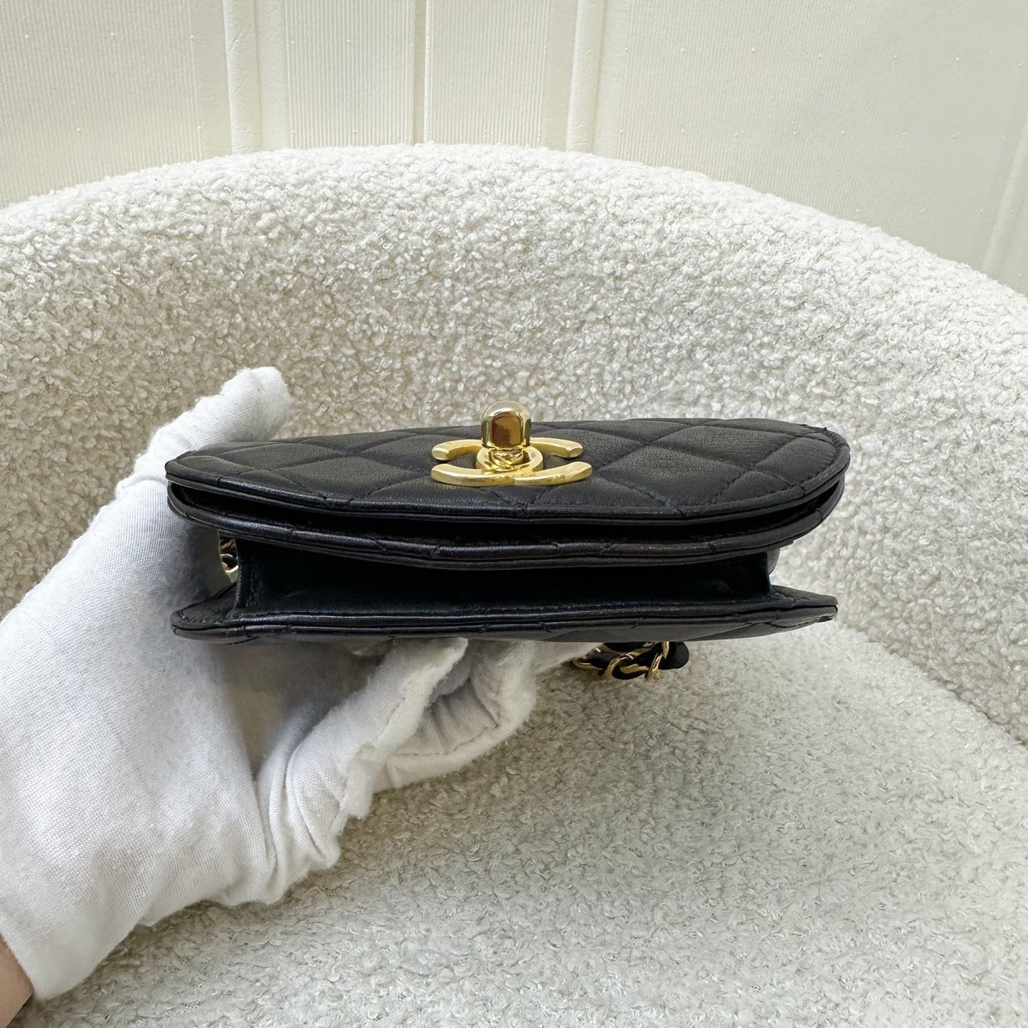 GLM- Small Quilted Crossbody Bag in Black Lambskin GHW