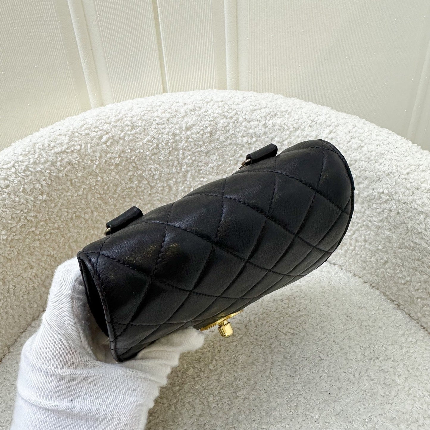 GLM- Small Quilted Crossbody Bag in Black Lambskin GHW
