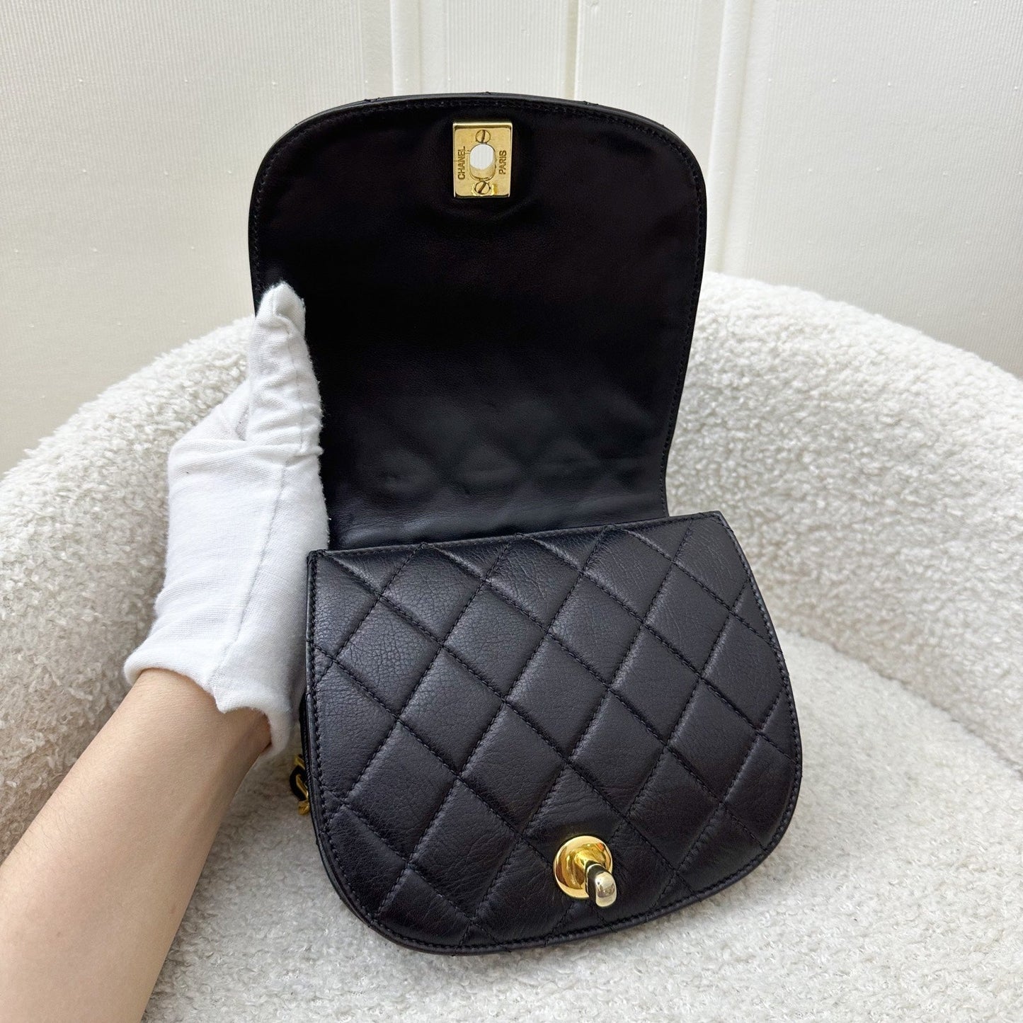 GLM- Small Quilted Crossbody Bag in Black Lambskin GHW