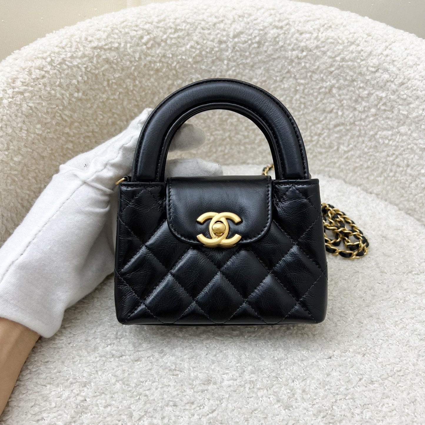 GLM-Micro Kelly (Nano) Bag in Black Calfskin and AGHW