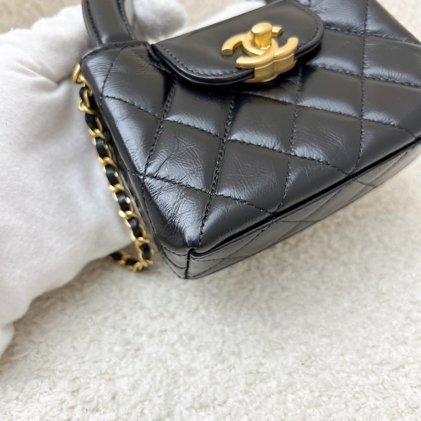 GLM-Micro Kelly (Nano) Bag in Black Calfskin and AGHW