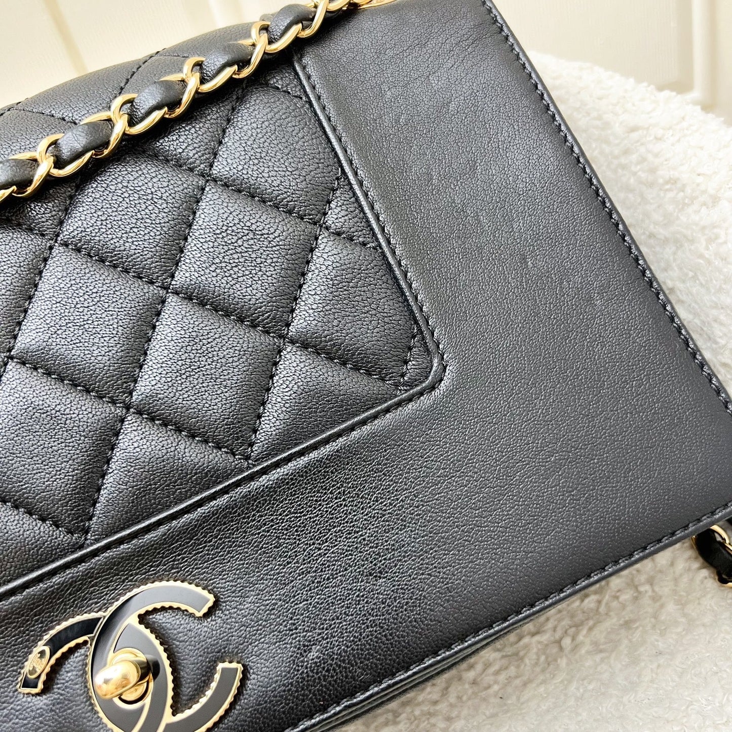 GLM-Large Mademoiselle Flap in Black Calfskin and GHW