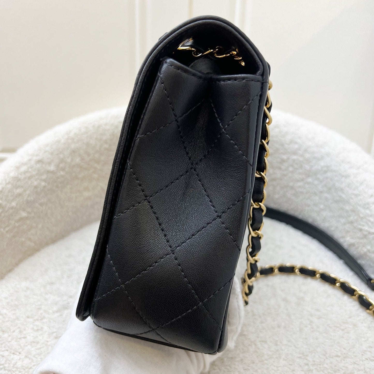 GLM-Large Mademoiselle Flap in Black Calfskin and GHW
