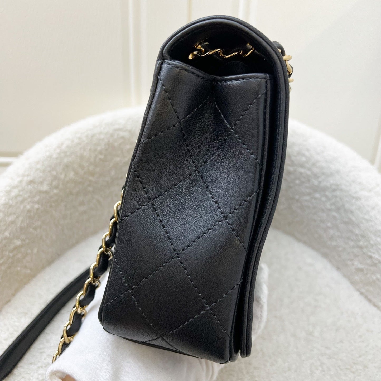 GLM-Large Mademoiselle Flap in Black Calfskin and GHW