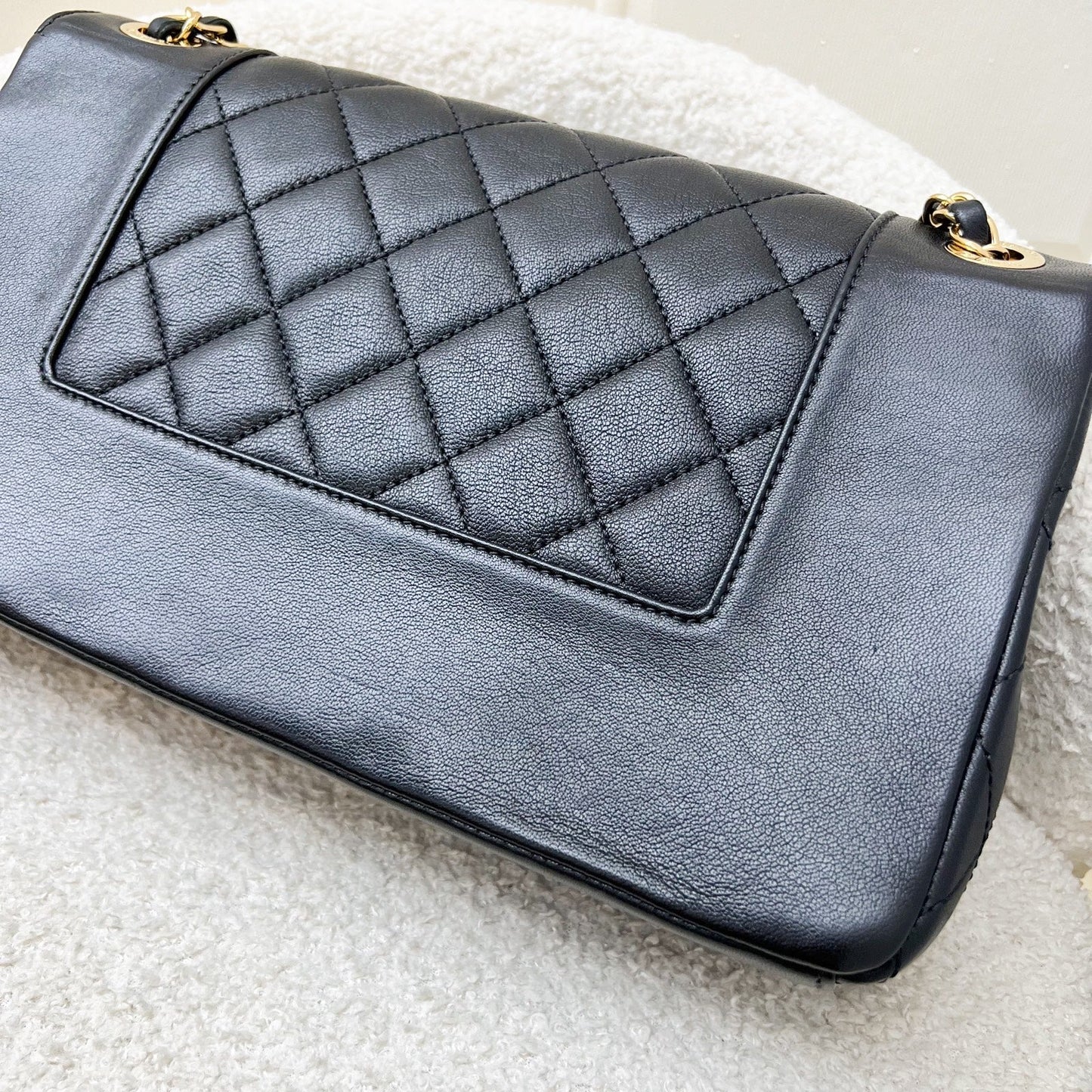GLM-Large Mademoiselle Flap in Black Calfskin and GHW