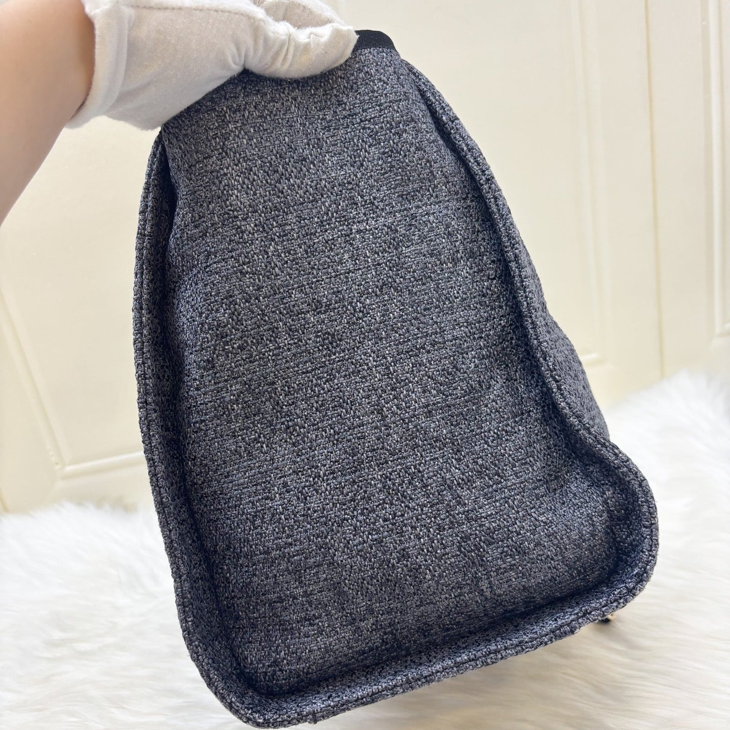 GLM-Medium / Large Deauville Tote in Navy Cotton, Nylon, Lurex, Calfskin and LGHW (Model: A66941)