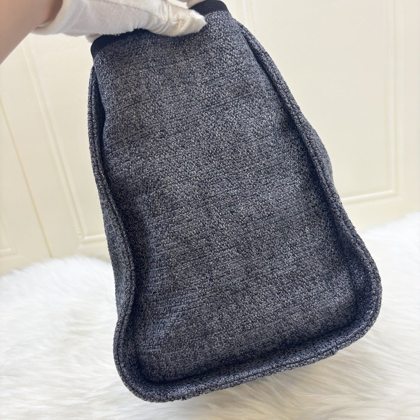 GLM-Medium / Large Deauville Tote in Navy Cotton, Nylon, Lurex, Calfskin and LGHW (Model: A66941)