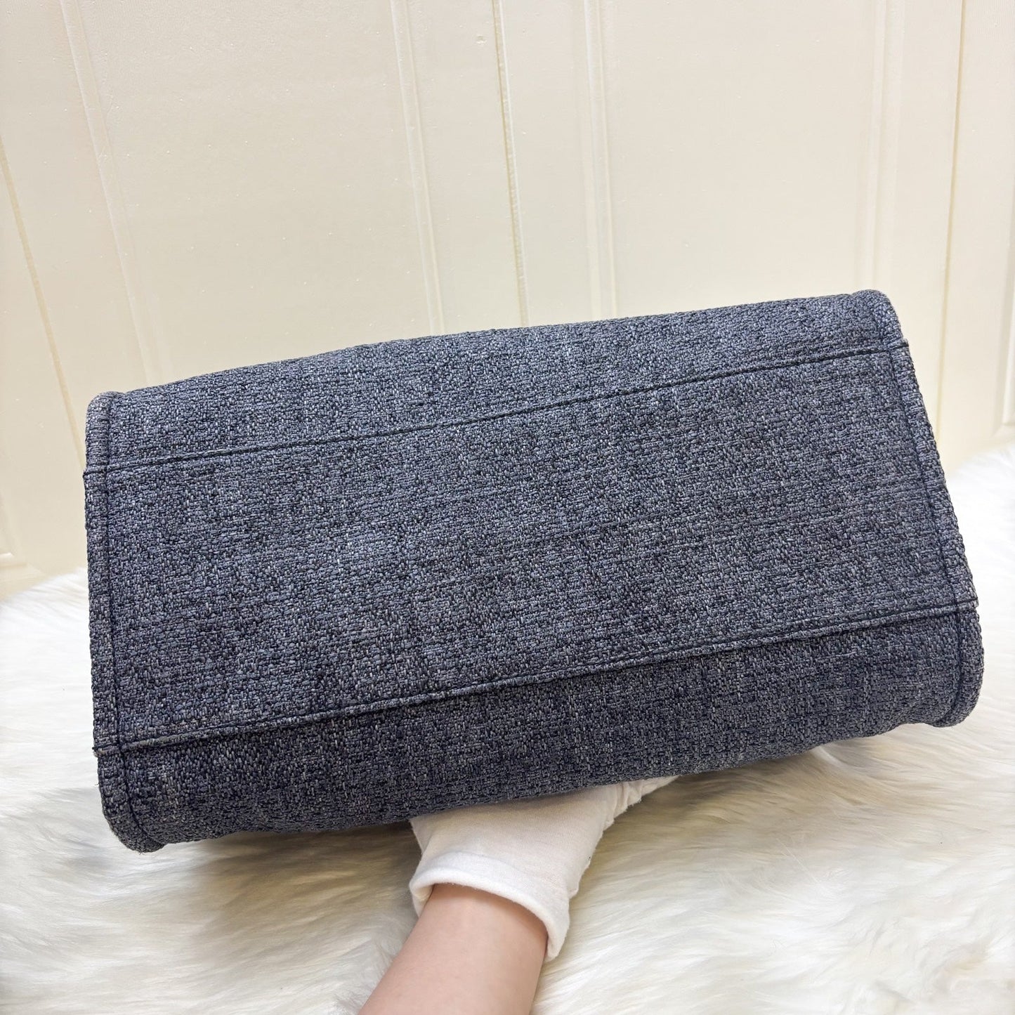 GLM-Medium / Large Deauville Tote in Navy Cotton, Nylon, Lurex, Calfskin and LGHW (Model: A66941)