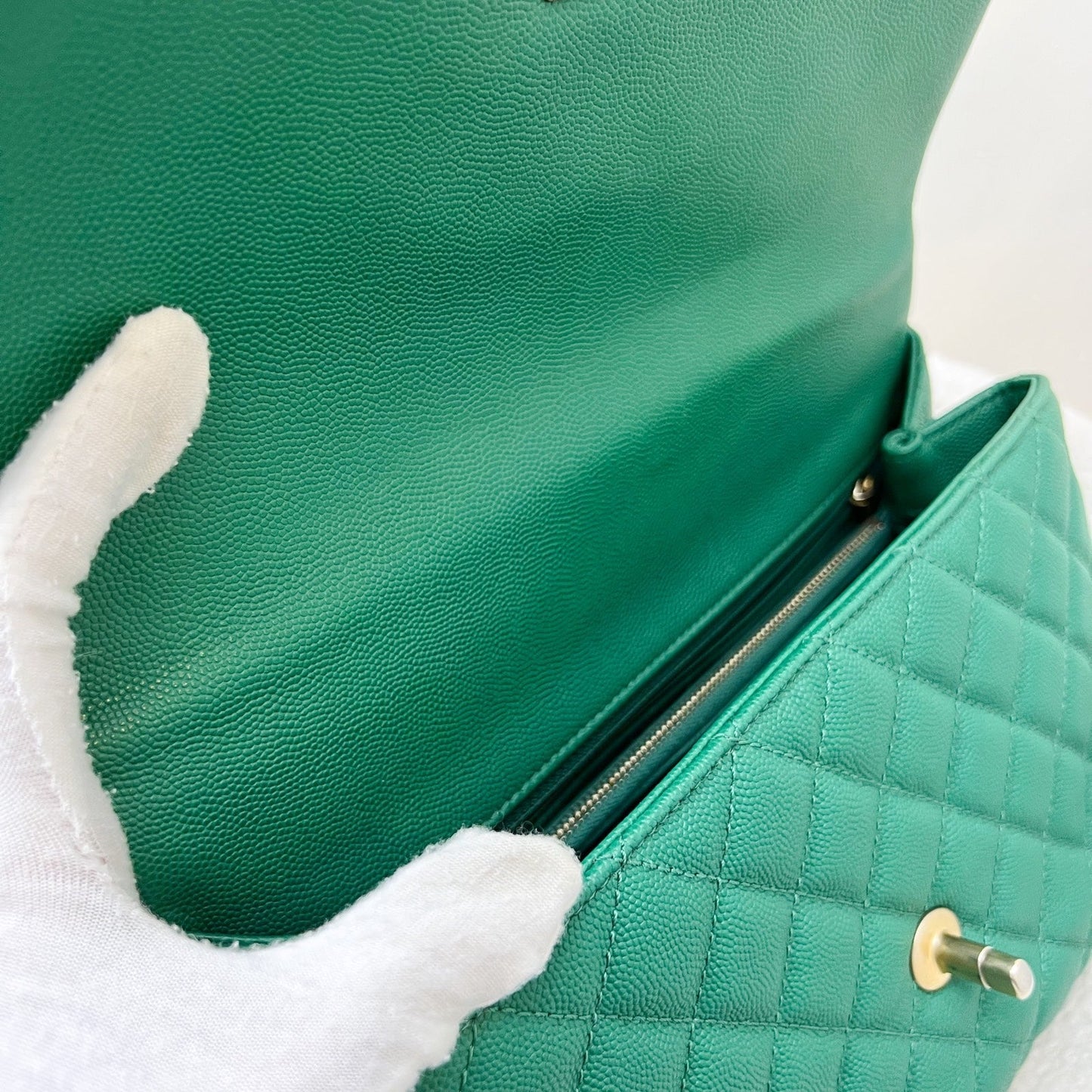 GLM-Medium 29cm Coco Handle Flap in Green Caviar and AGHW