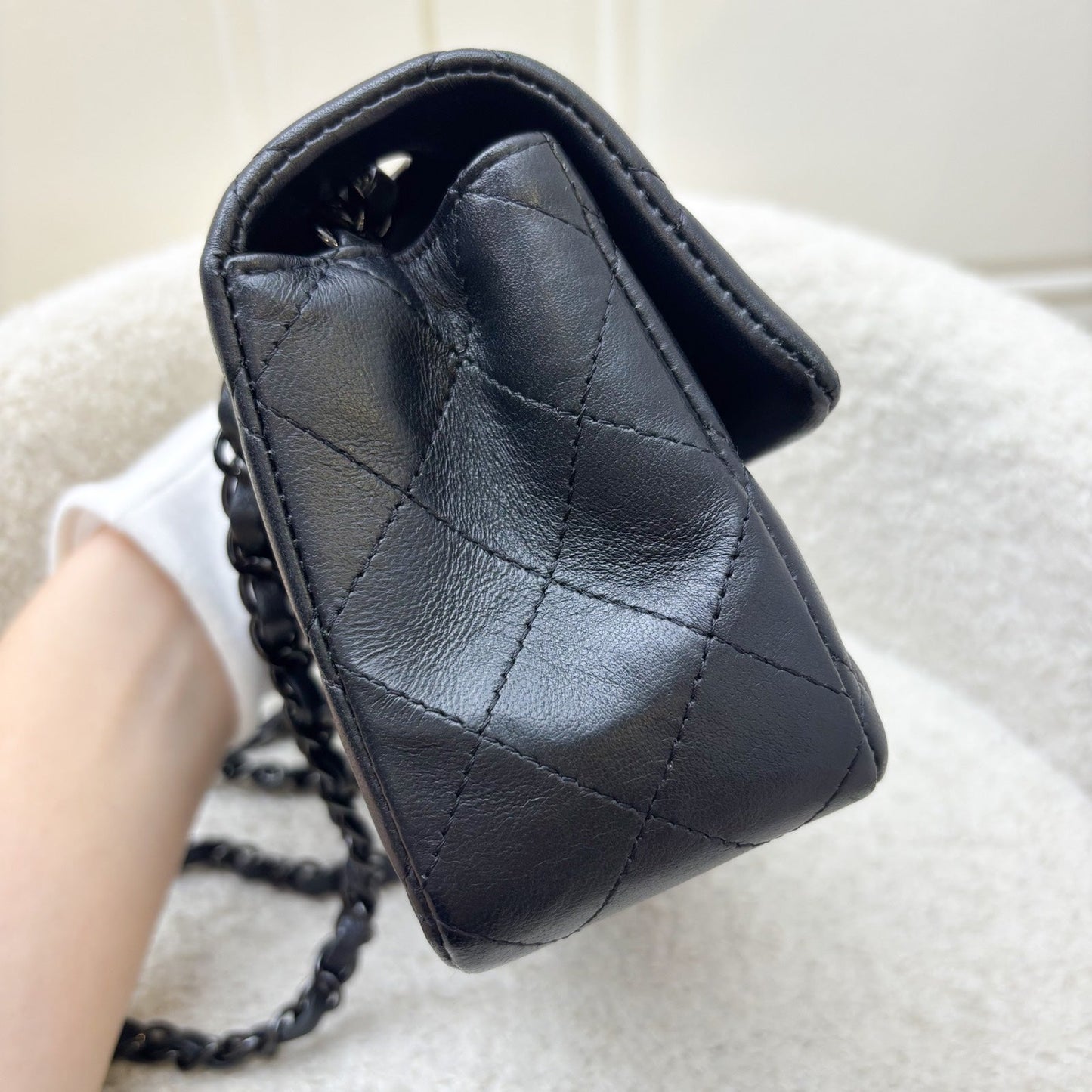 GLM-So Black Classic Mini Rectangle Flap in Black Lambskin and Black HW (Model: A69900)