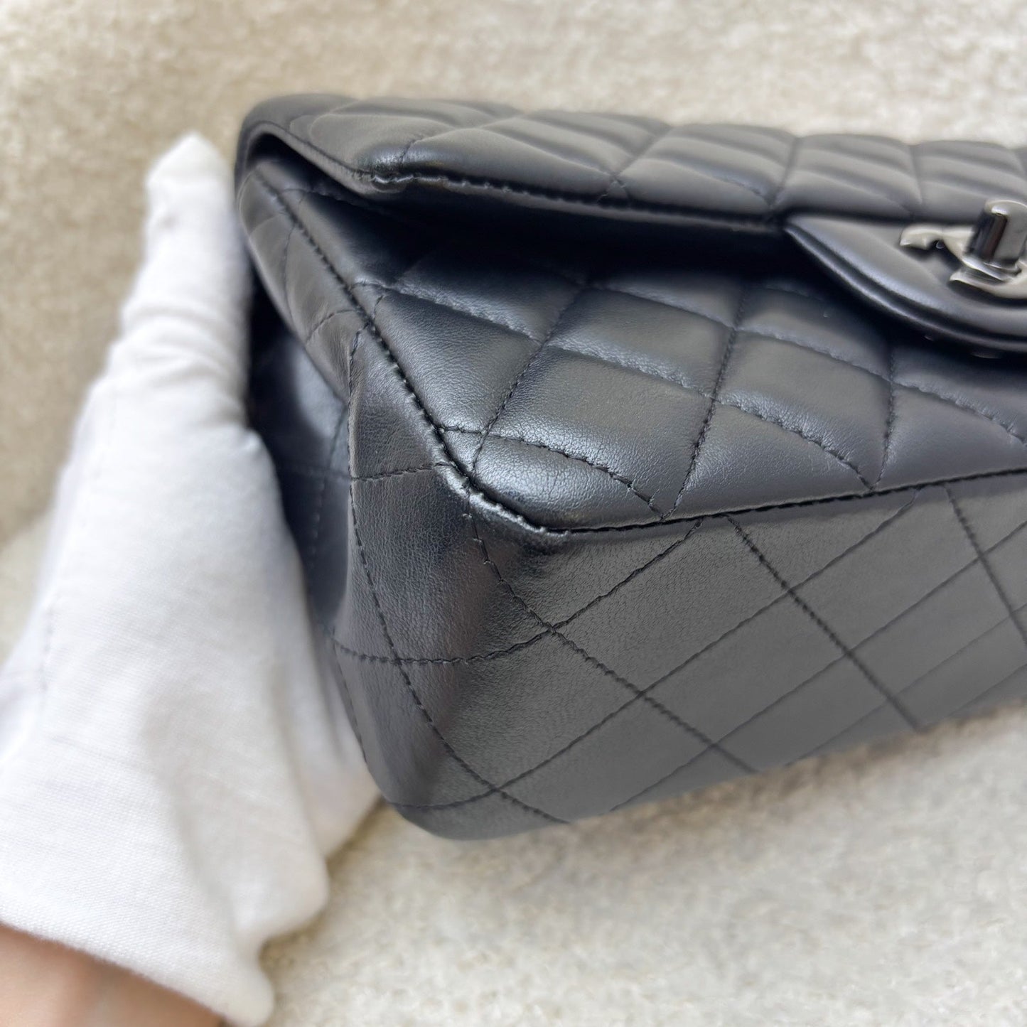 GLM-So Black Classic Mini Rectangle Flap in Black Lambskin and Black HW (Model: A69900)