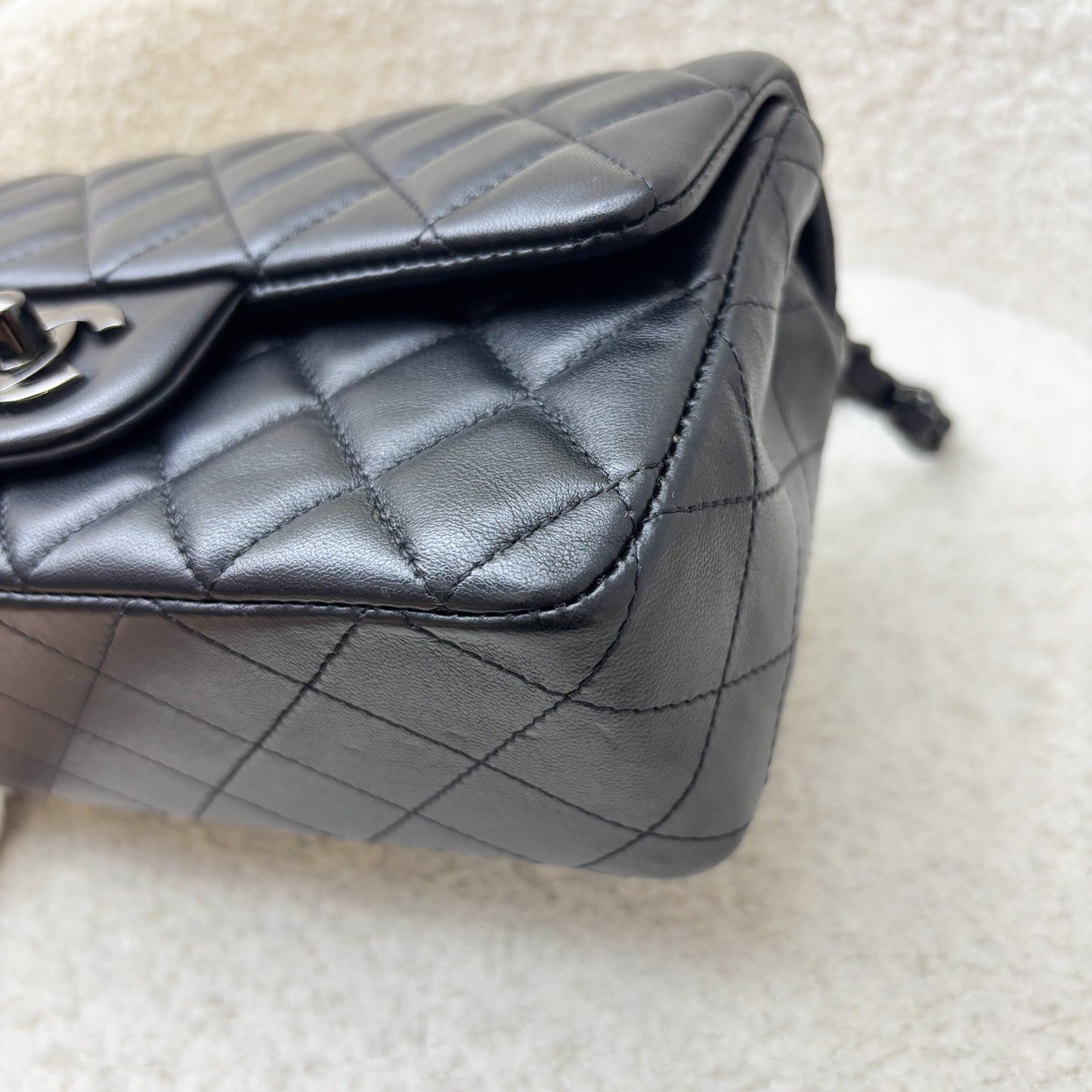 GLM-So Black Classic Mini Rectangle Flap in Black Lambskin and Black HW (Model: A69900)