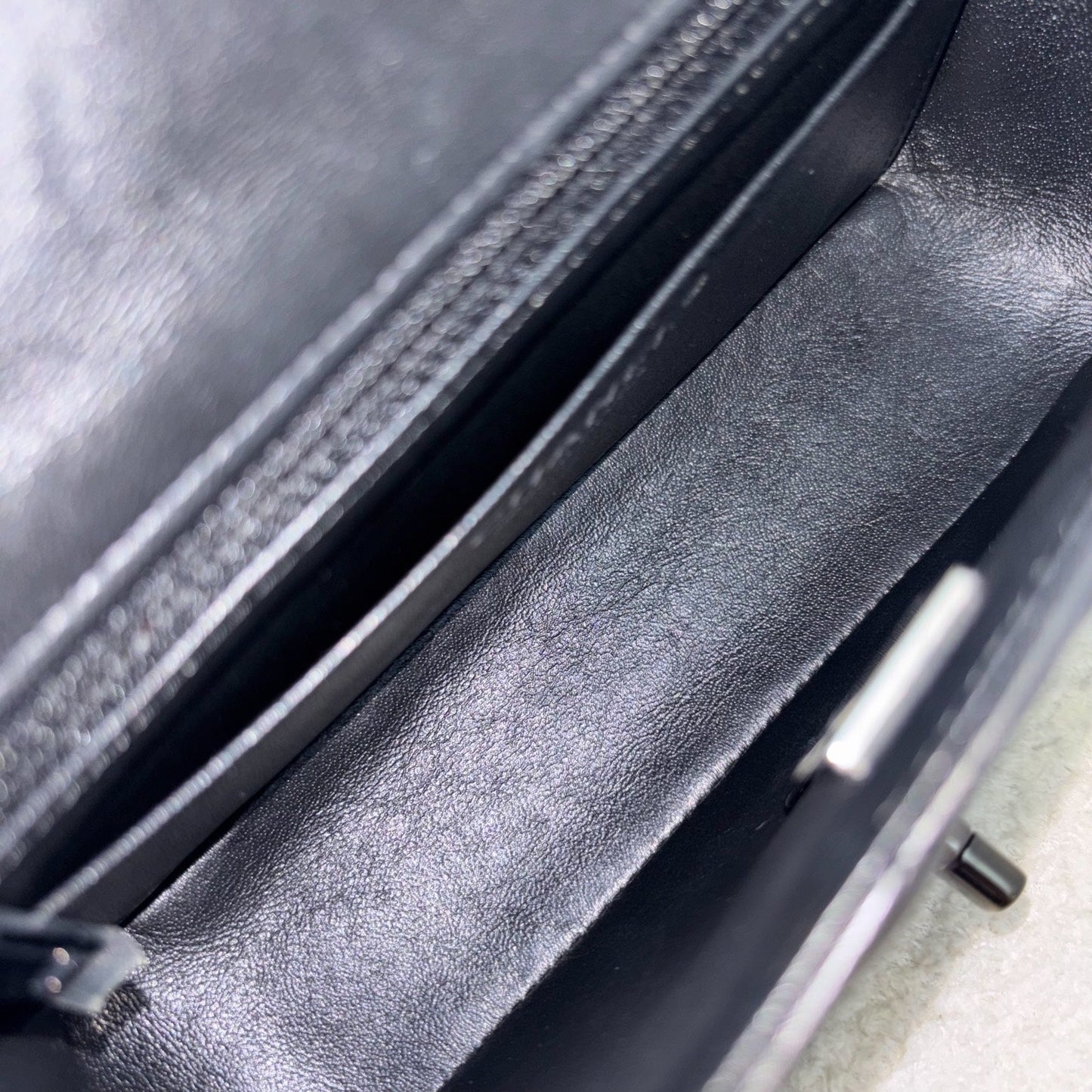 GLM-So Black Classic Mini Rectangle Flap in Black Lambskin and Black HW (Model: A69900)