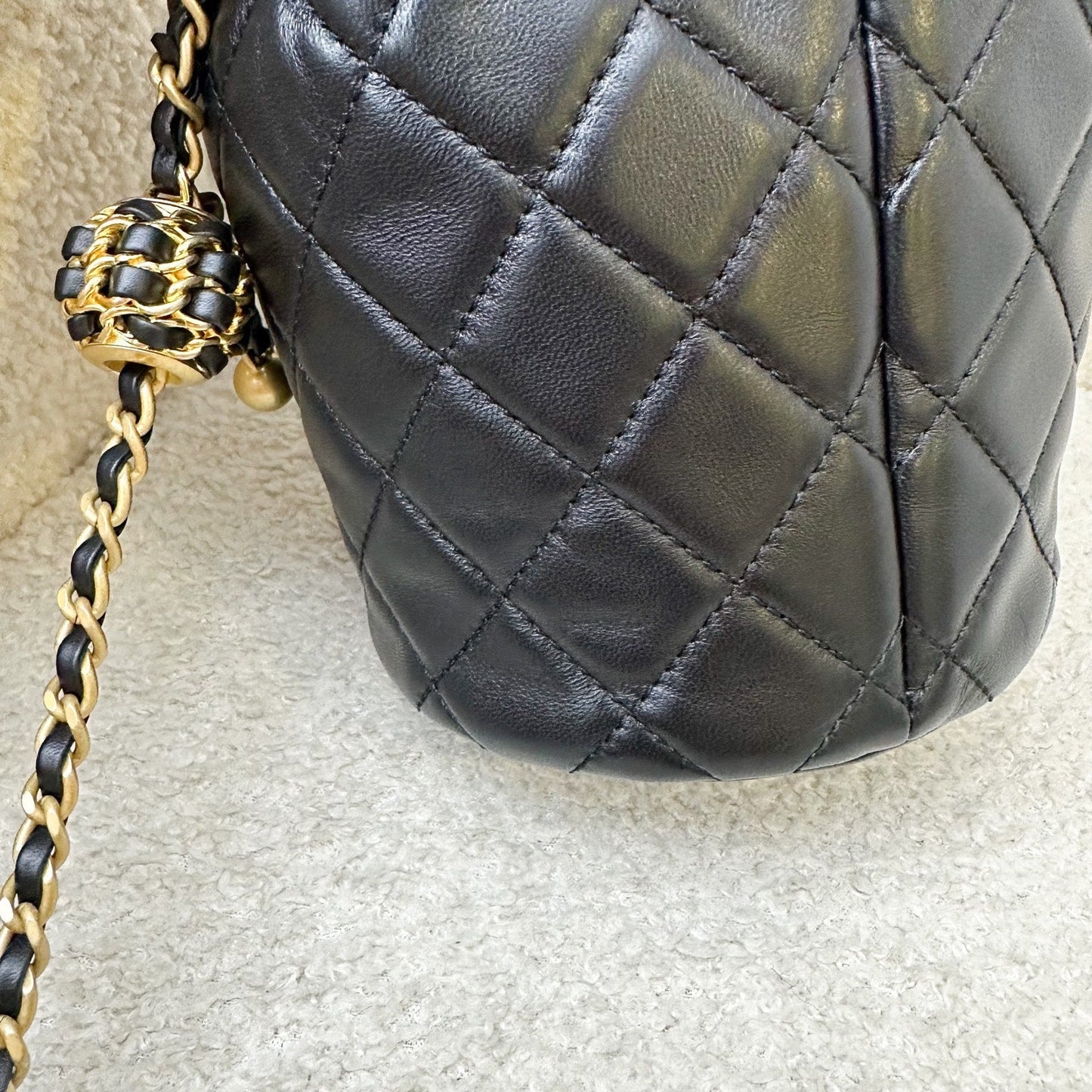 GLM-New Pearl Crush Bucket Bag in 22S Black Lambskin AGHW