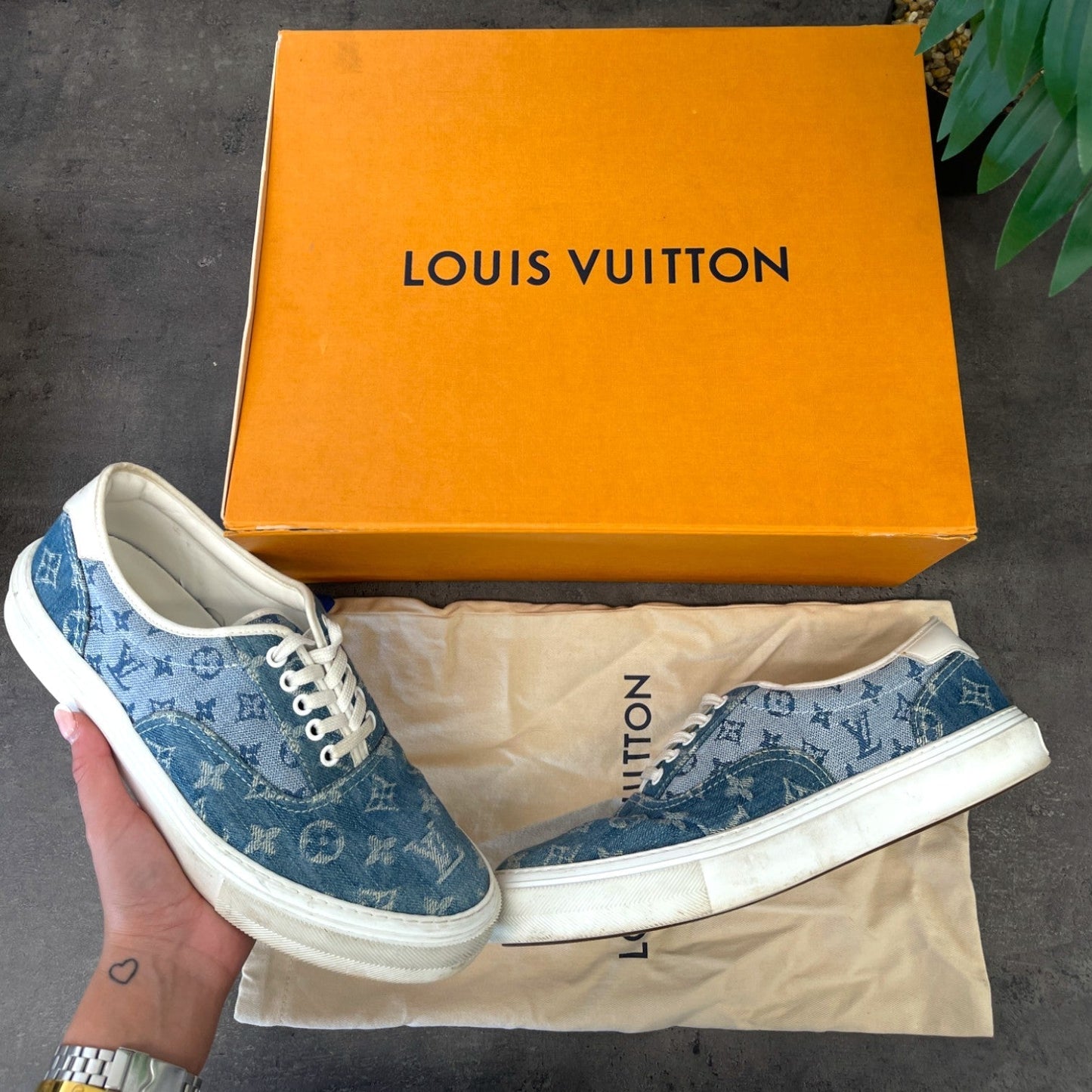 Men's Monogram Denim Low Trainers Blue Size EU 42 / UK 8