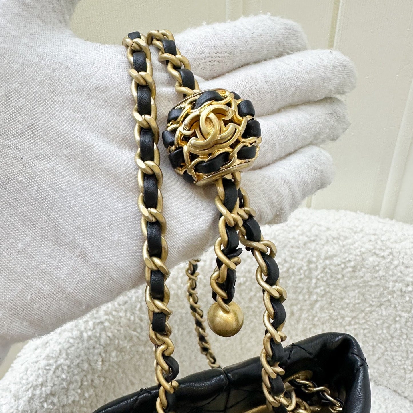 GLM-New Pearl Crush Bucket Bag in 22S Black Lambskin AGHW