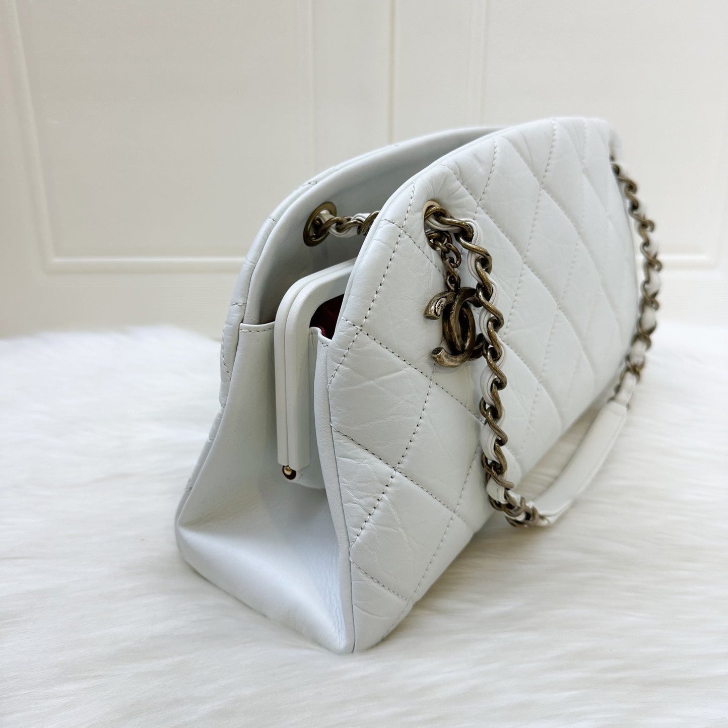 GLM-Just Mademoiselle Bowling Bag in White Calfskin and AGHW