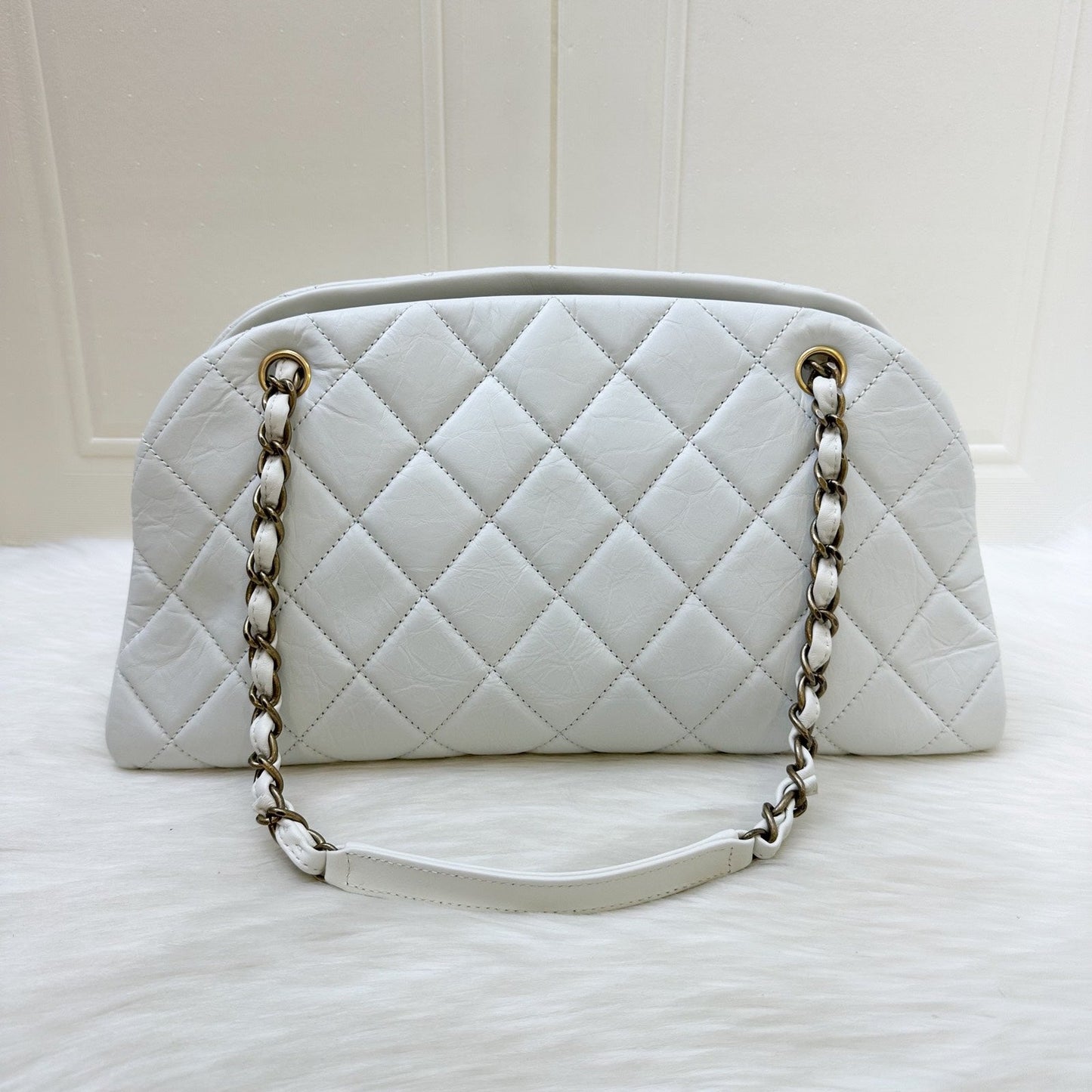 GLM-Just Mademoiselle Bowling Bag in White Calfskin and AGHW